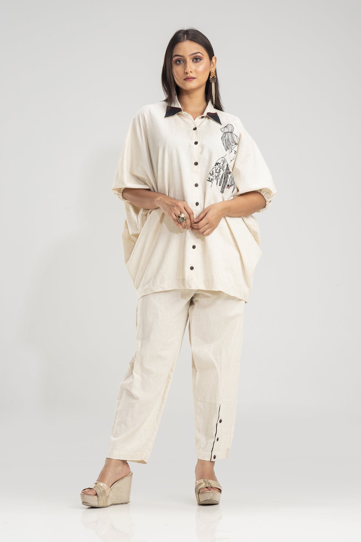 Embroidered Co-ord set with collar