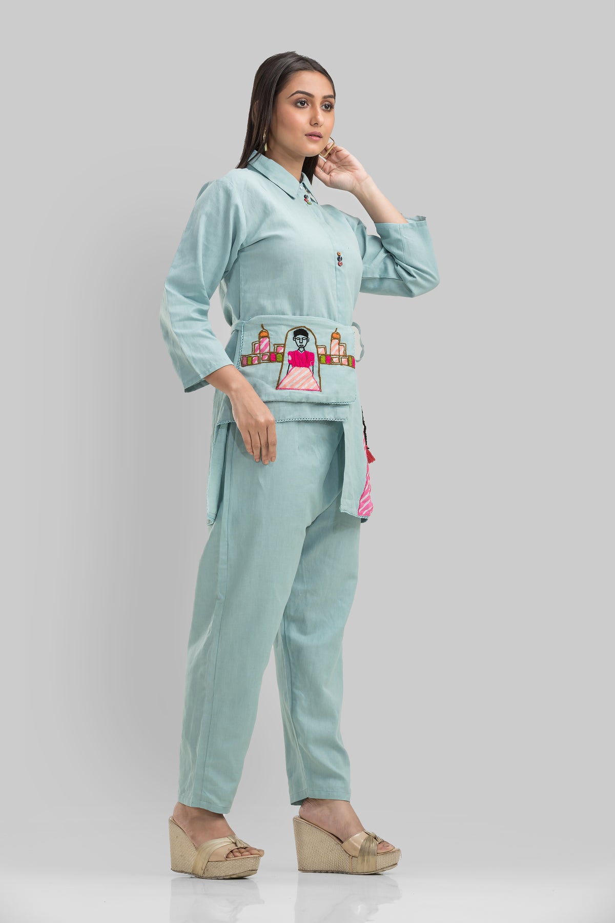 Cotton Co-ord set with rani bag