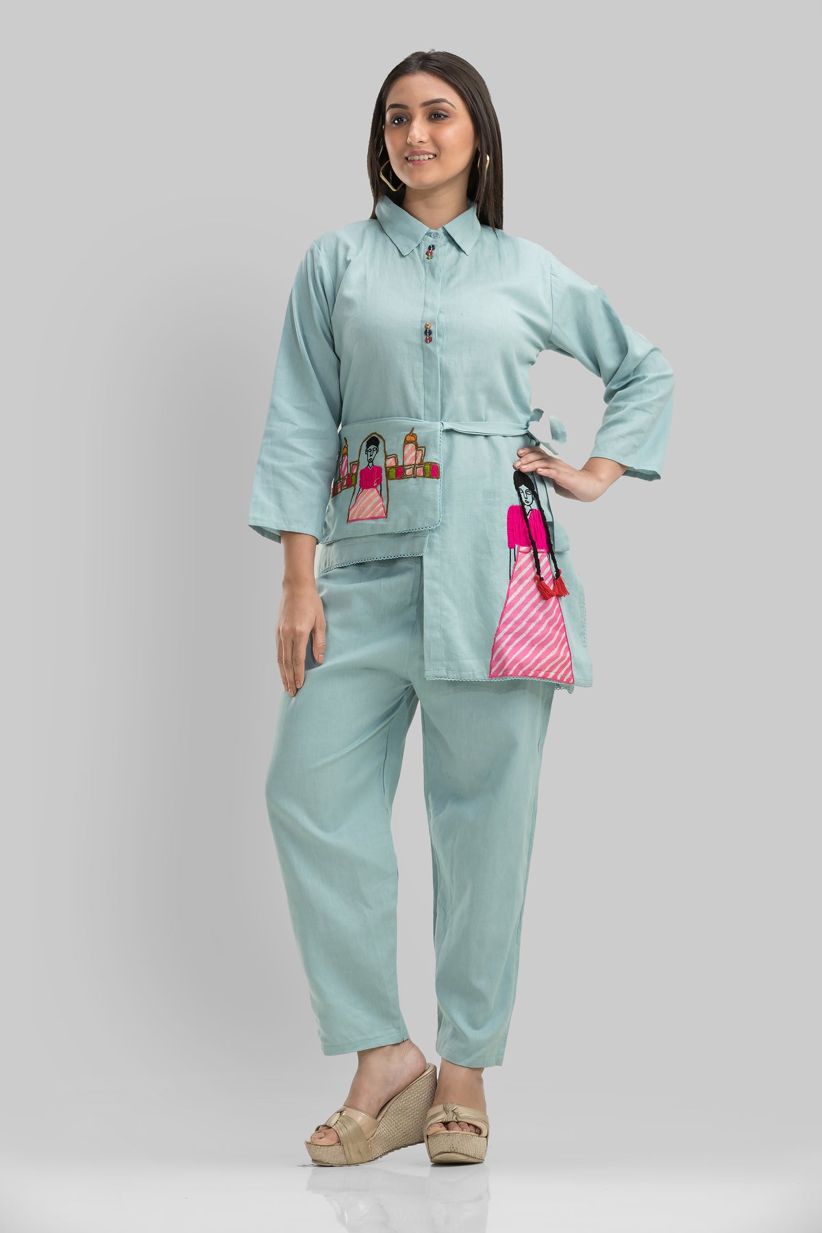 Cotton Co-ord set with rani bag