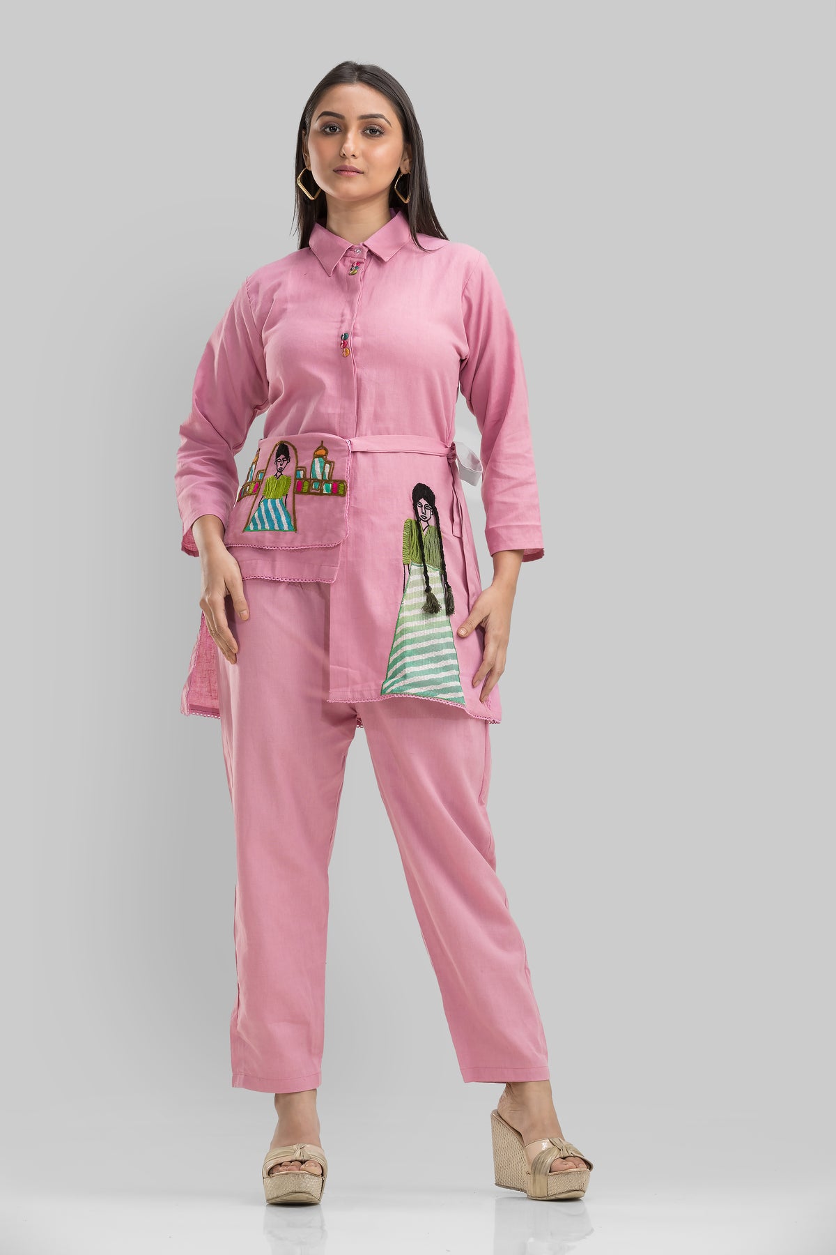 Cotton Co-ord set with rani bag