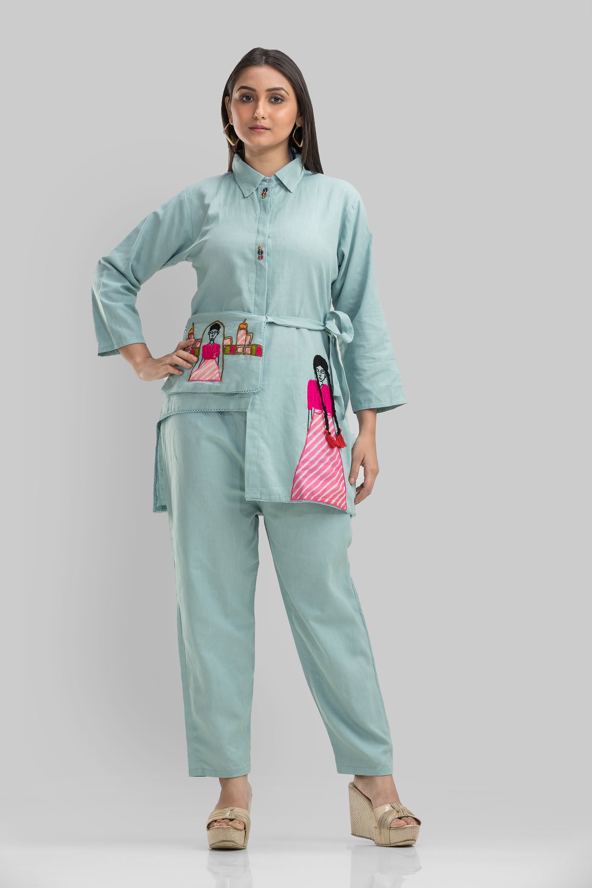 Cotton Co-ord set with rani bag