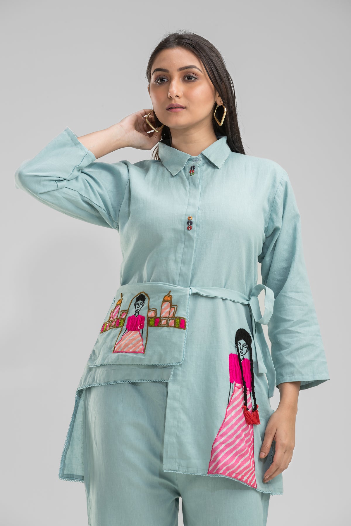 Cotton Co-ord set with rani bag