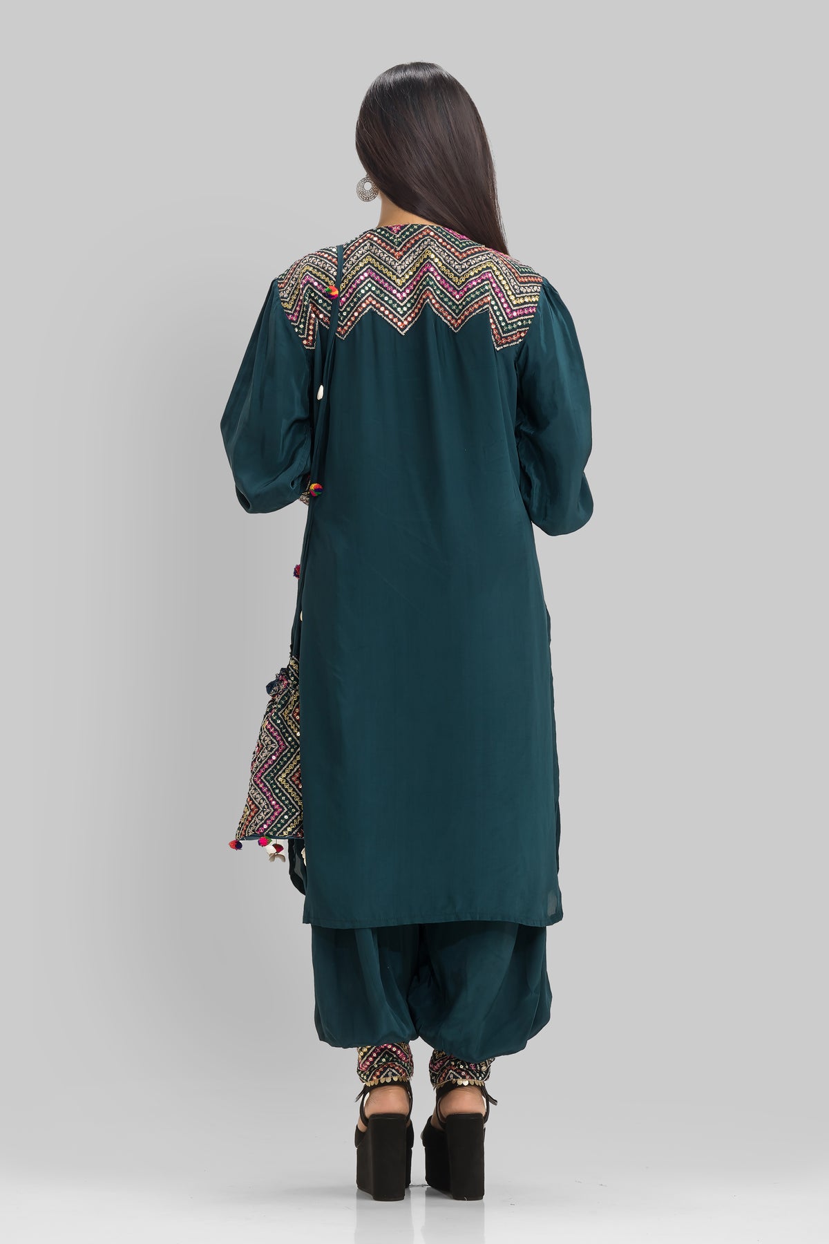 Embroidered Kurta-Pant Set with Bag