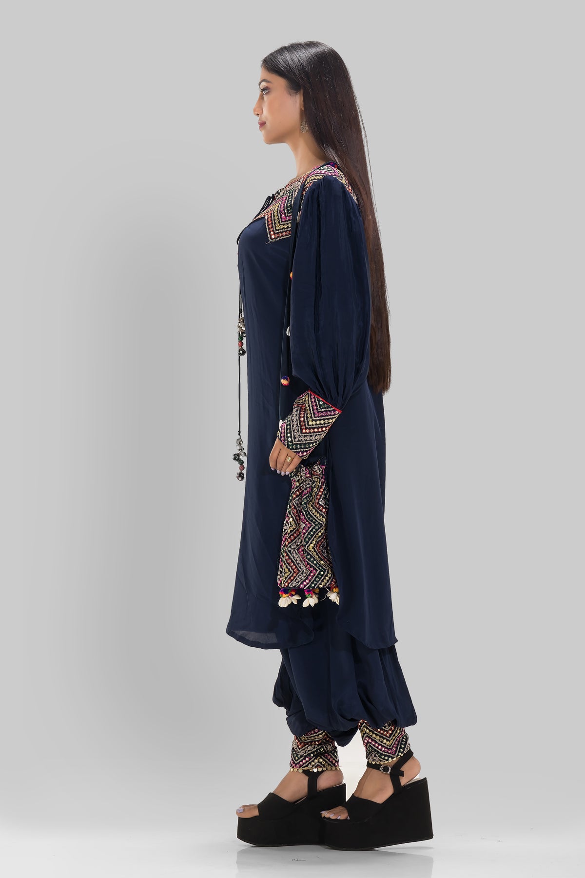 Embroidered Kurta-Pant Set with Bag