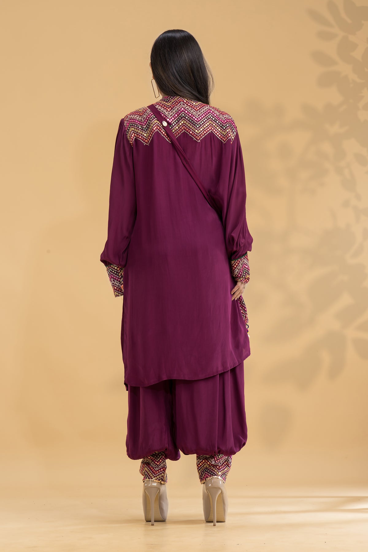 Embroidered Kurta-Pant Set with Bag