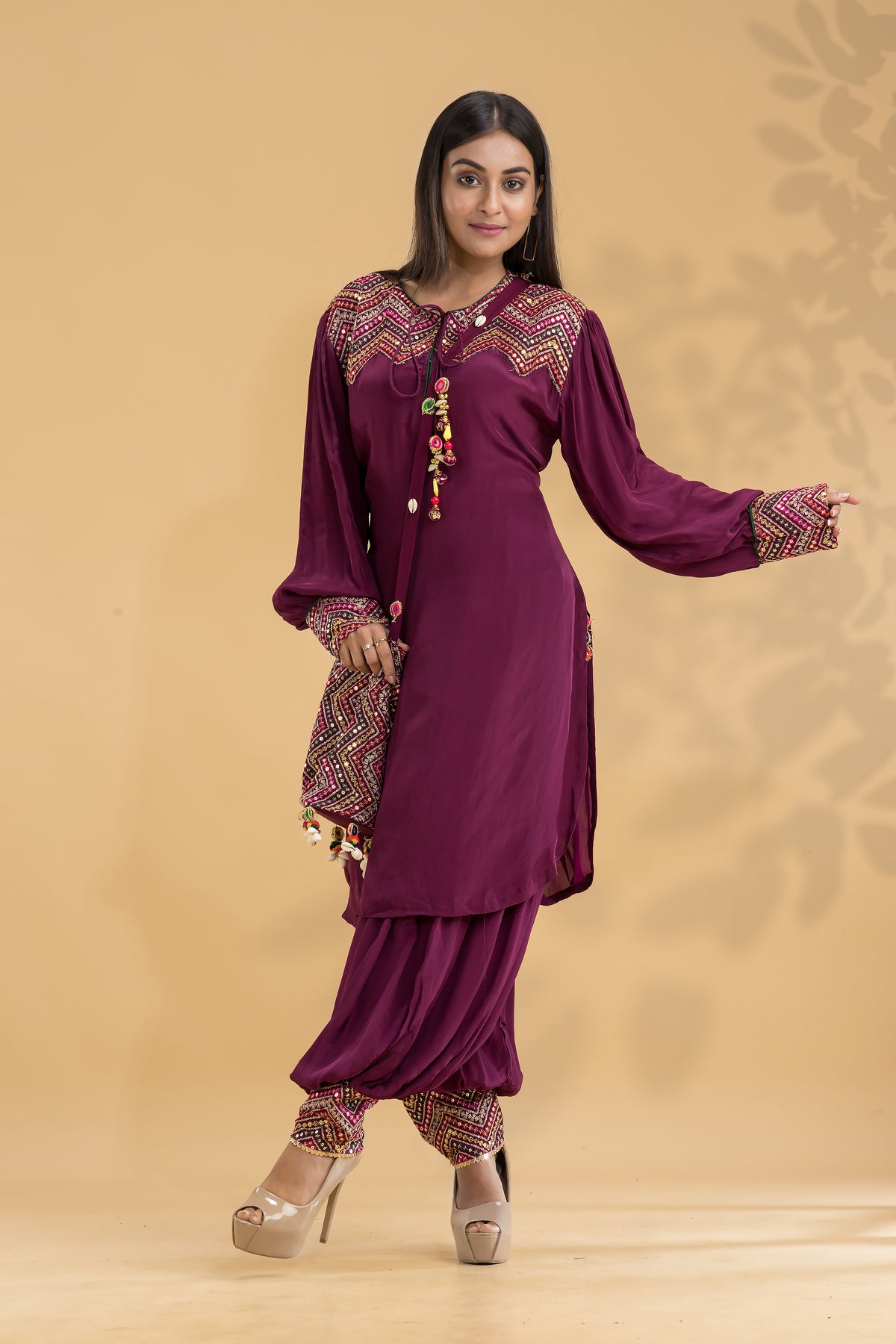 Embroidered Kurta-Pant Set with Bag