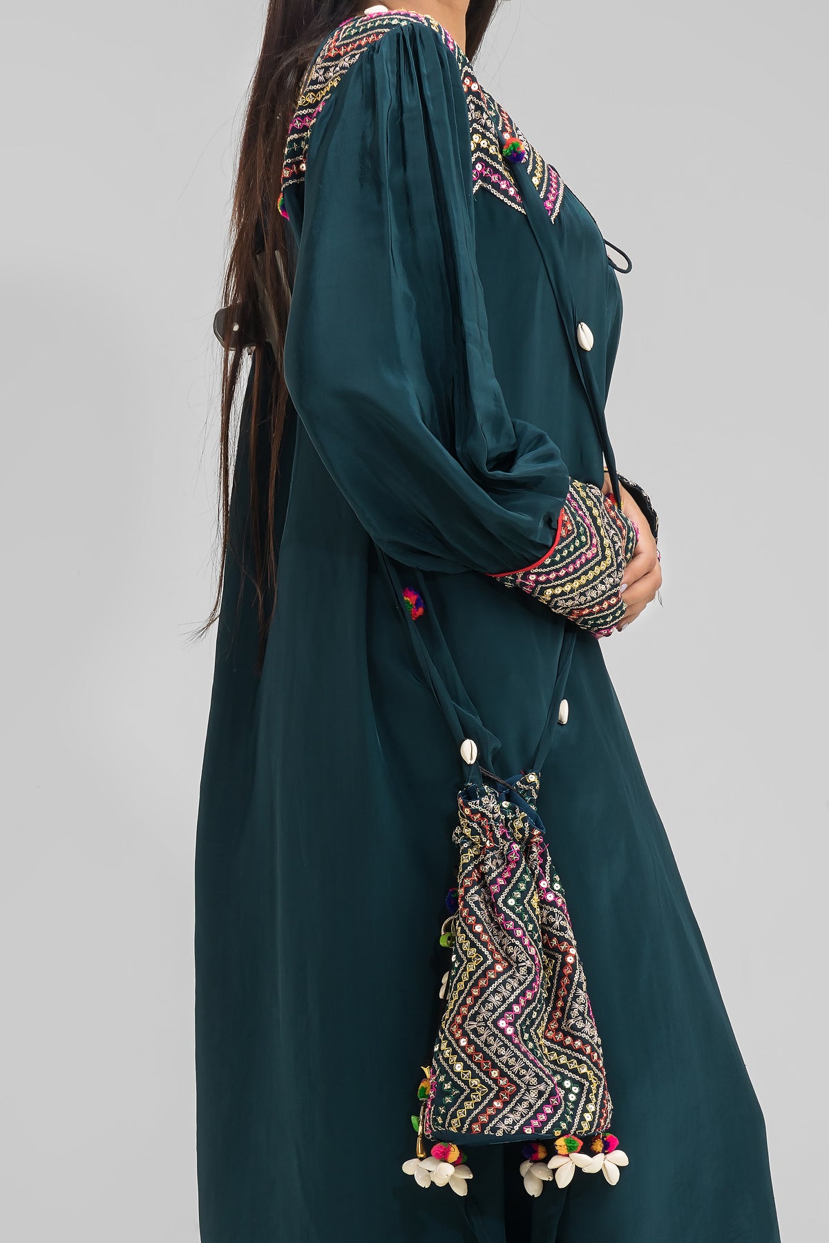 Embroidered Kurta-Pant Set with Bag