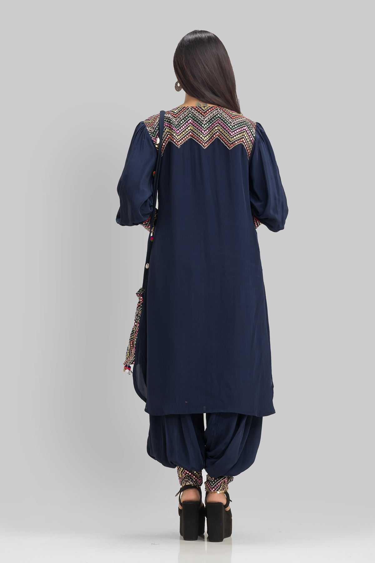 Embroidered Kurta-Pant Set with Bag