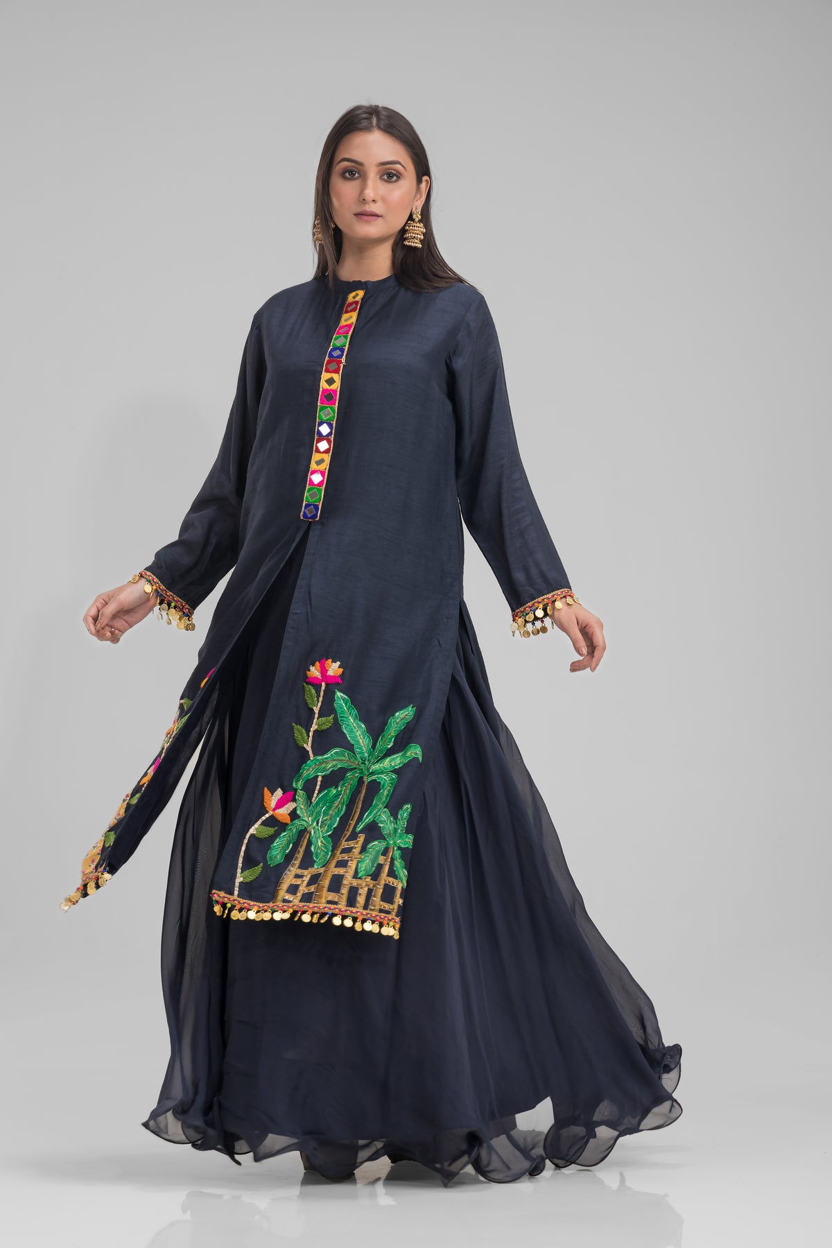 Designer Front Split Kurta-Skirt Set