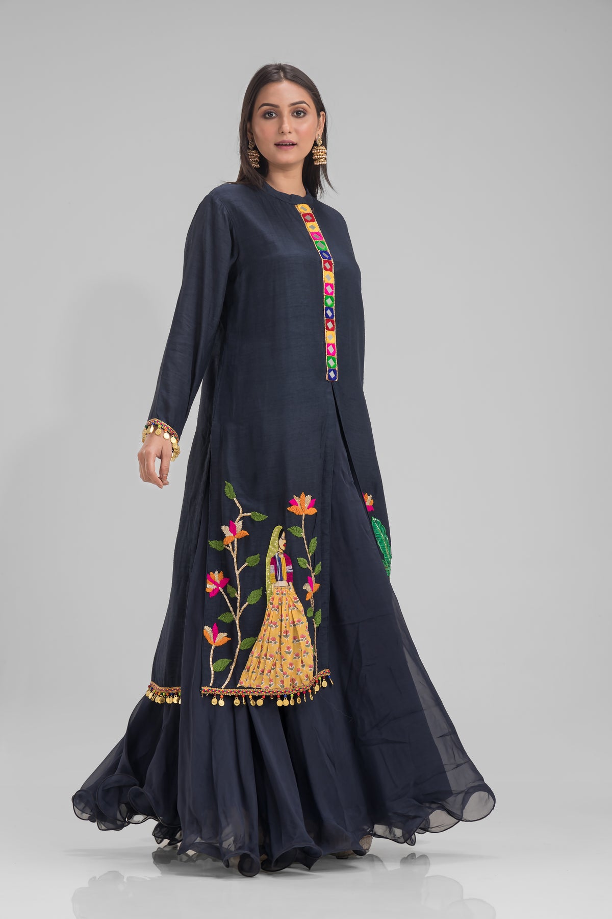 Designer Front Split Kurta-Skirt Set