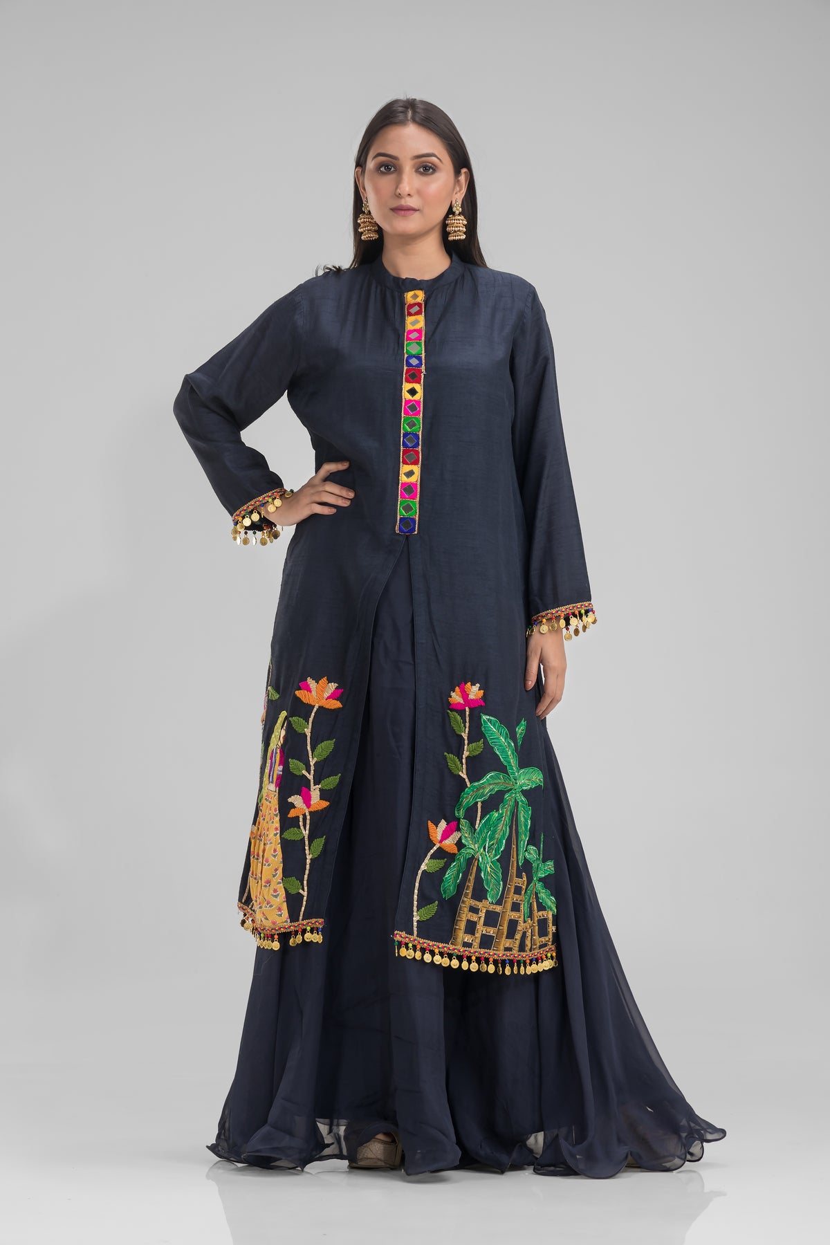 Designer Front Split Kurta-Skirt Set