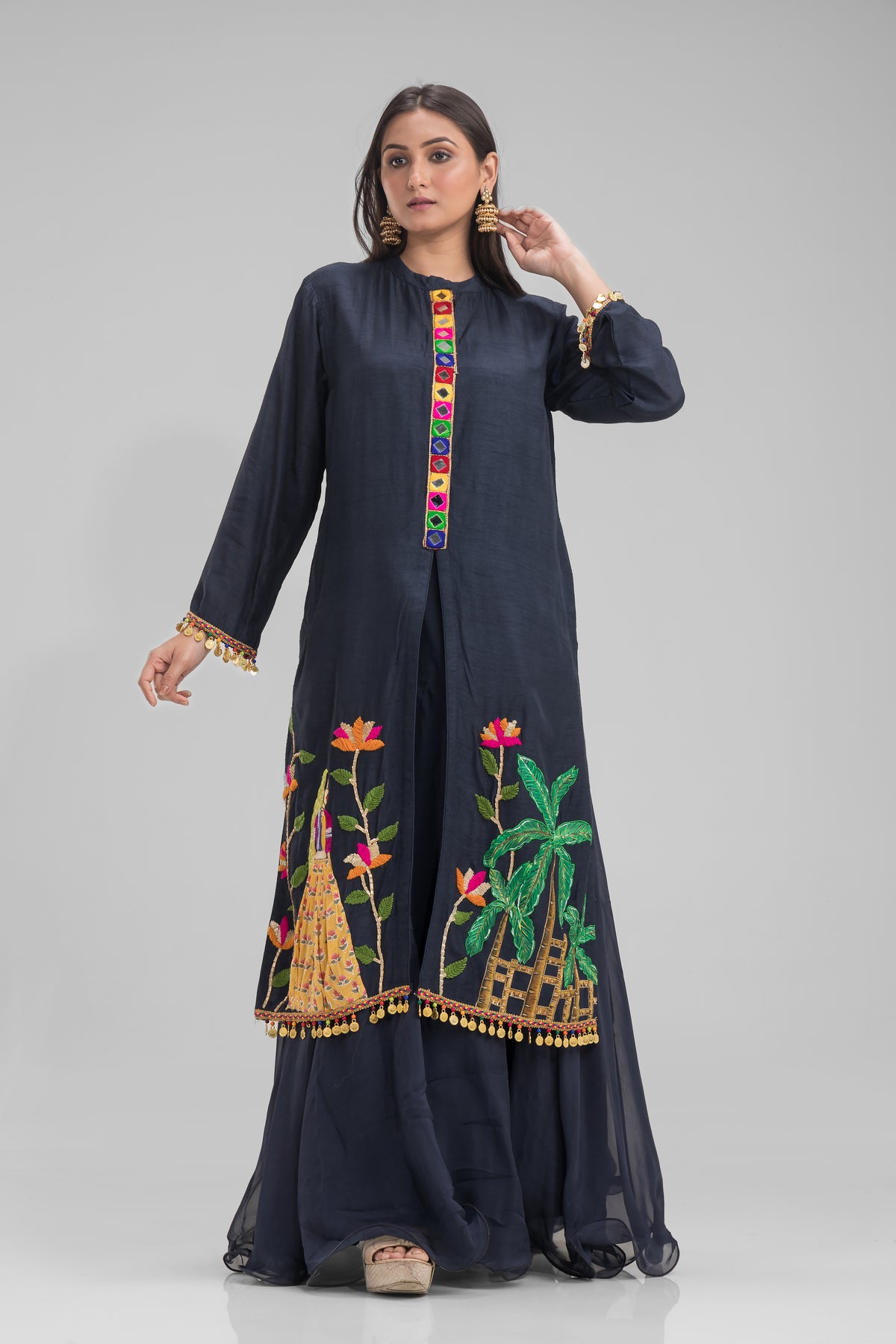 Designer Front Split Kurta-Skirt Set