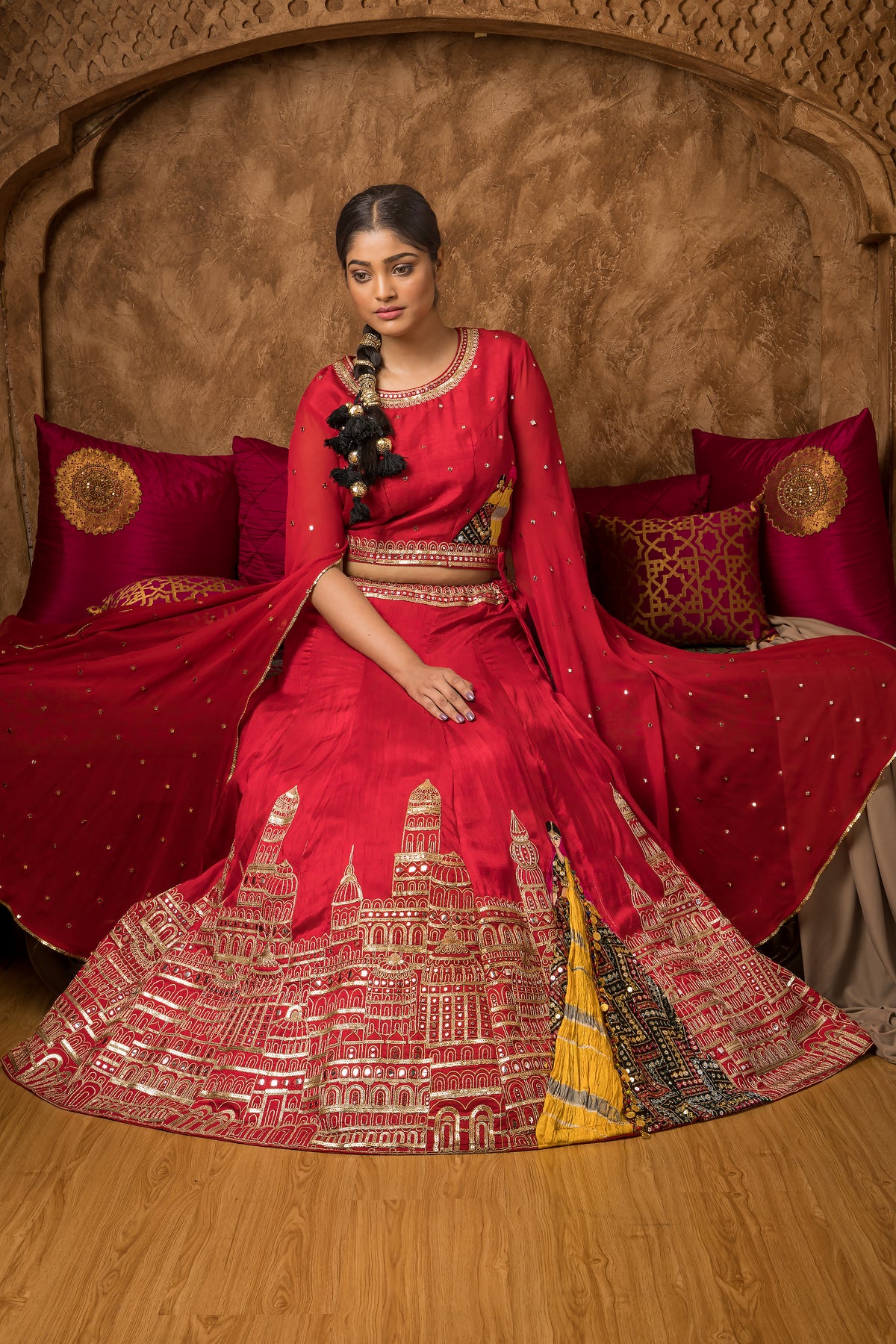 Heavy Embroidered Lahenga with Matching Potli Bag