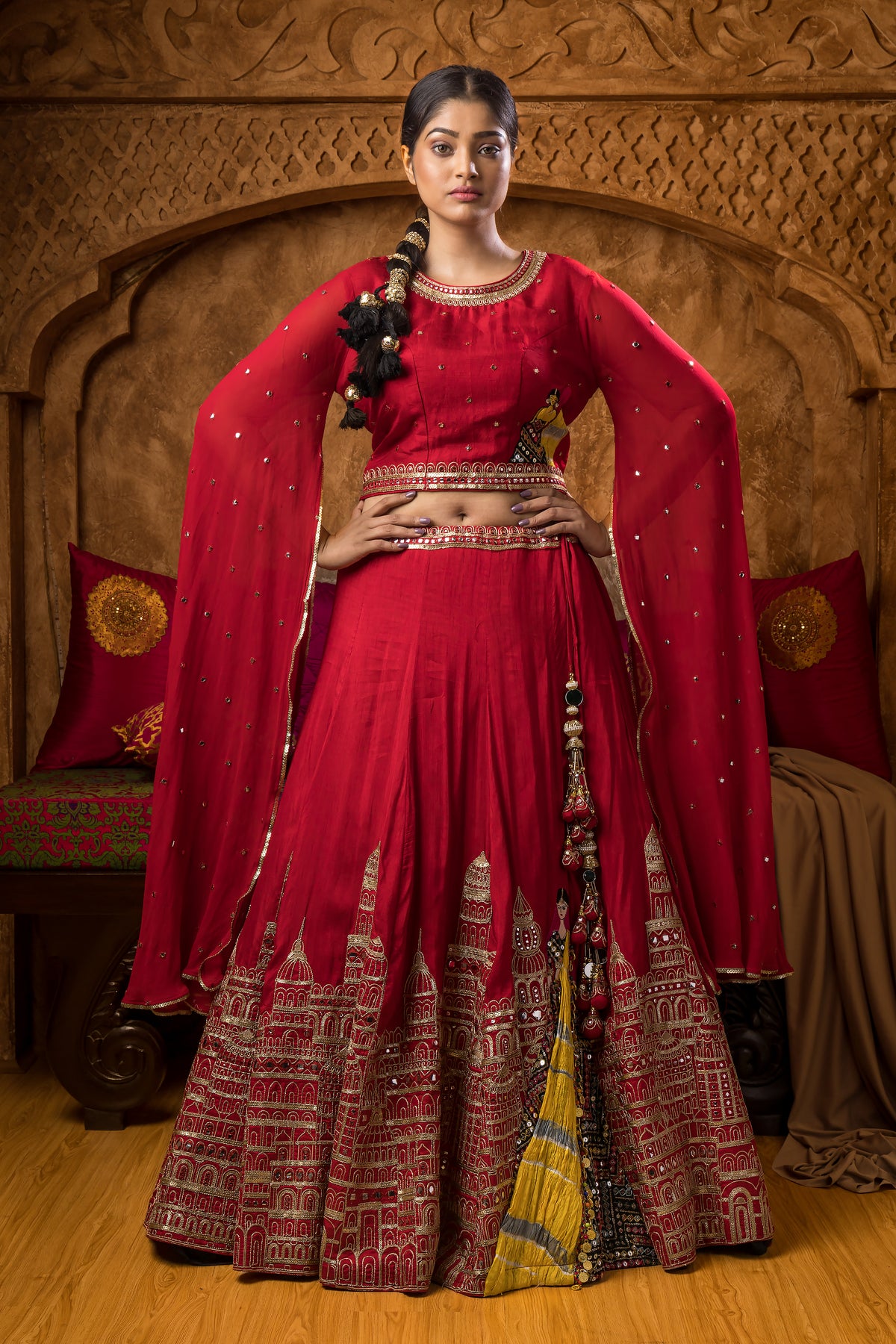 Heavy Embroidered Lahenga with Matching Potli Bag