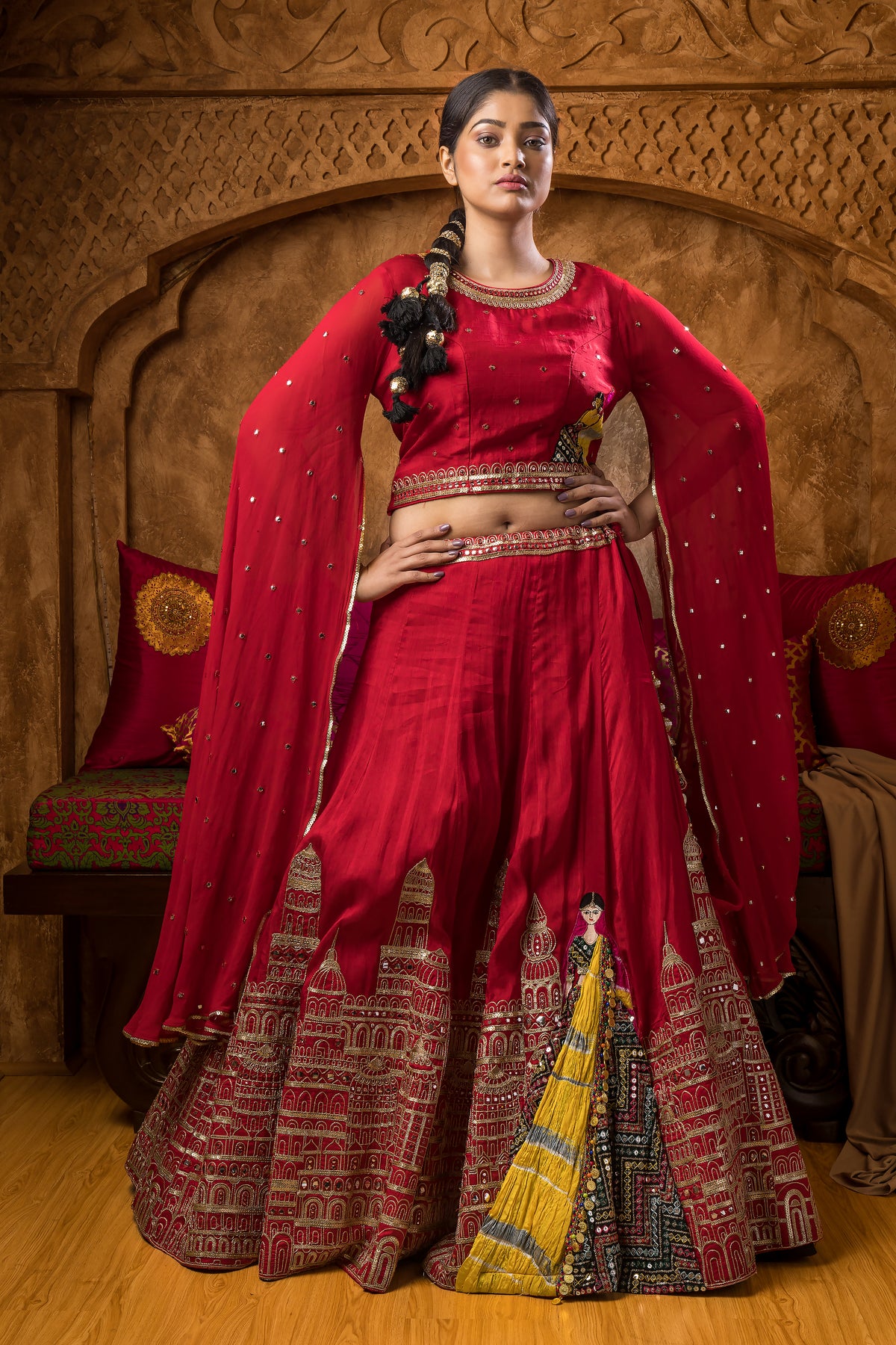 Heavy Embroidered Lahenga with Matching Potli Bag