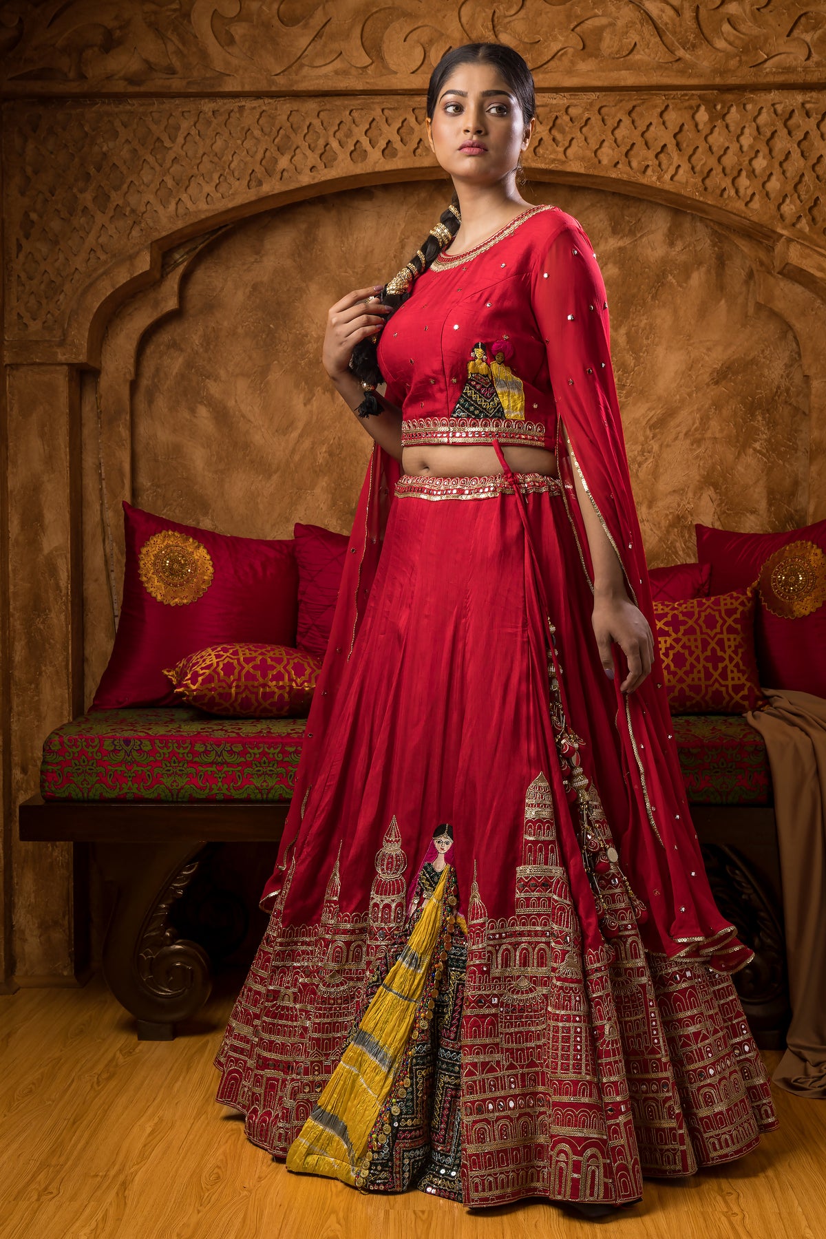 Heavy Embroidered Lahenga with Matching Potli Bag