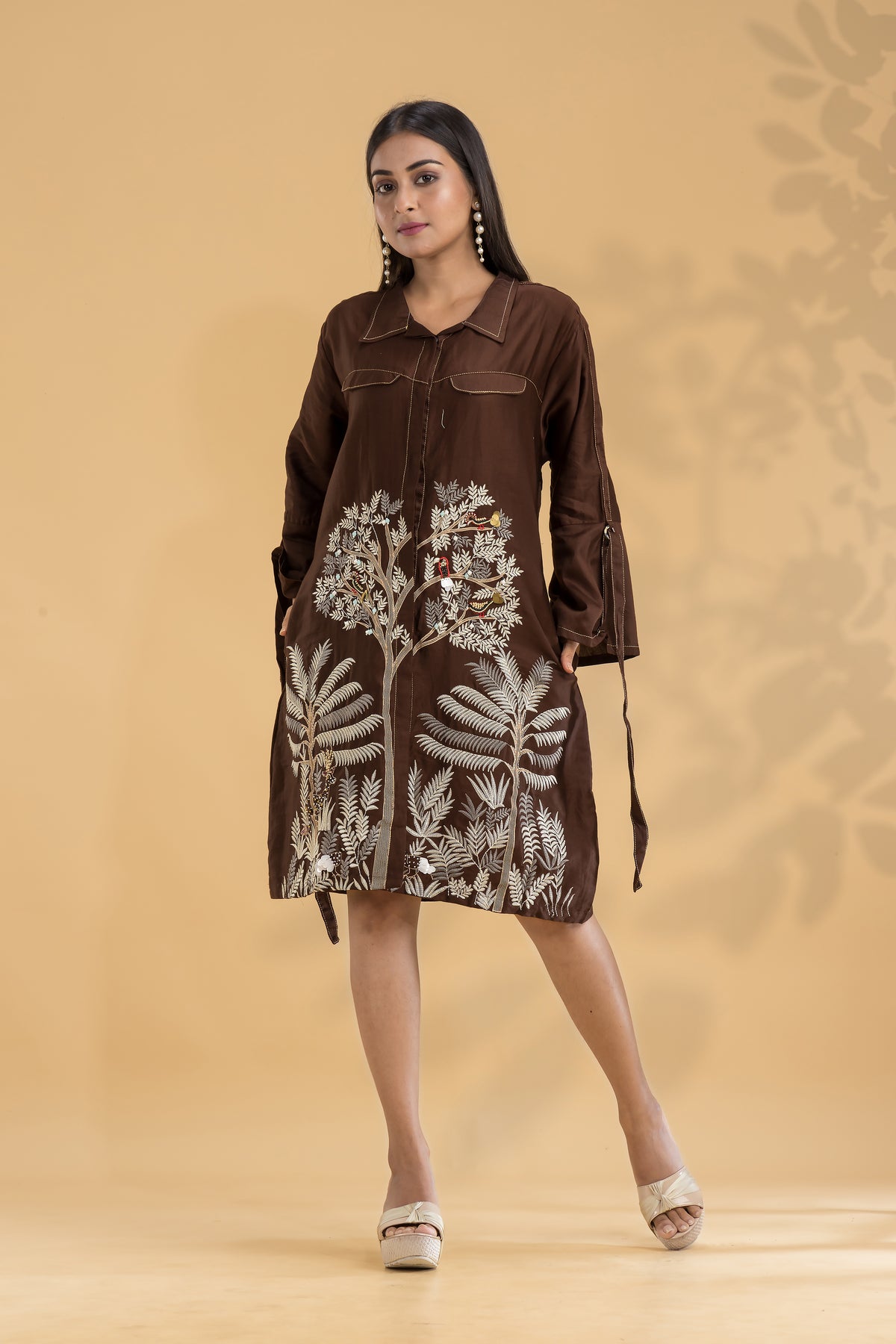 Embroidered Knee length Cotton Dress