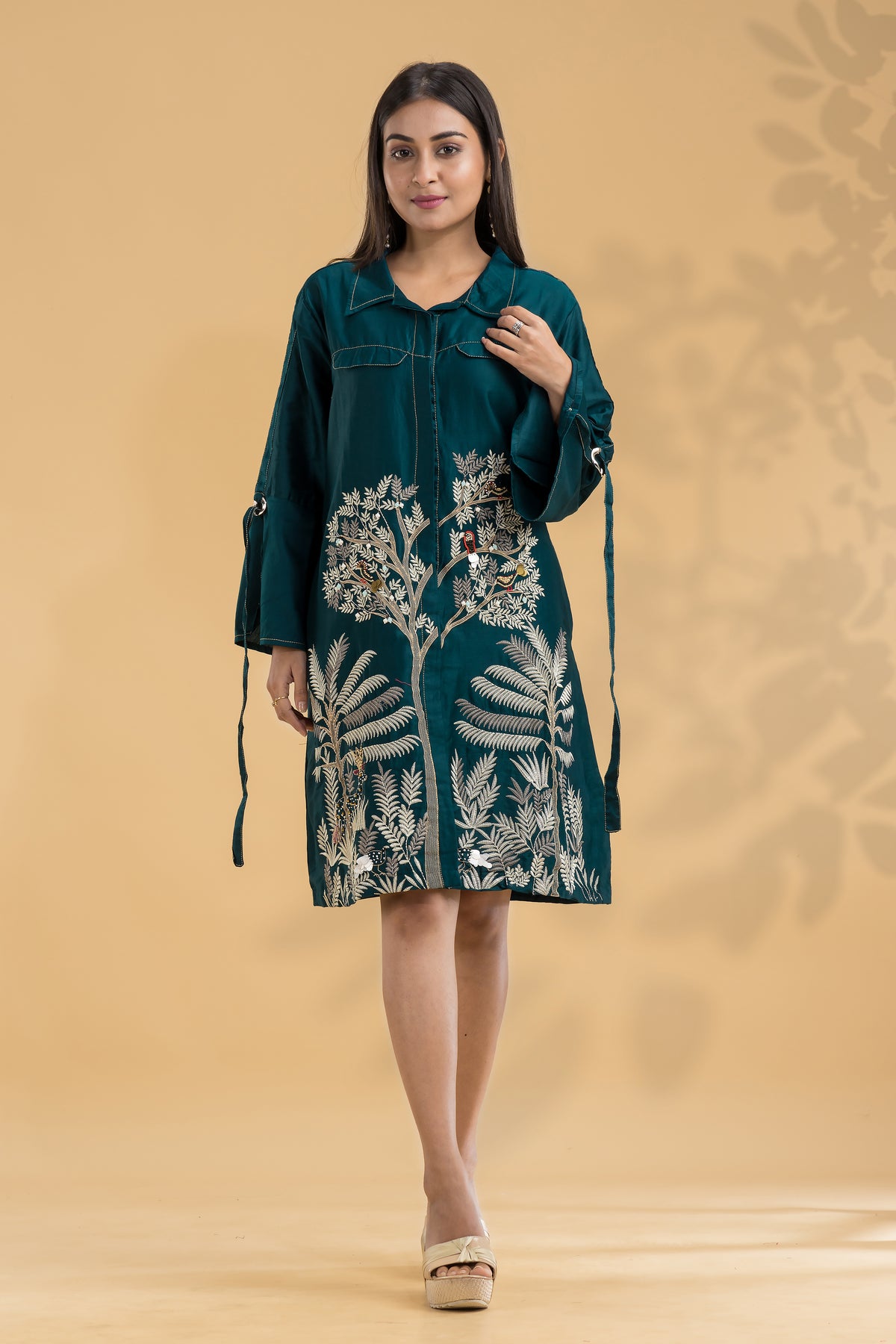 Embroidered Knee length Cotton Dress