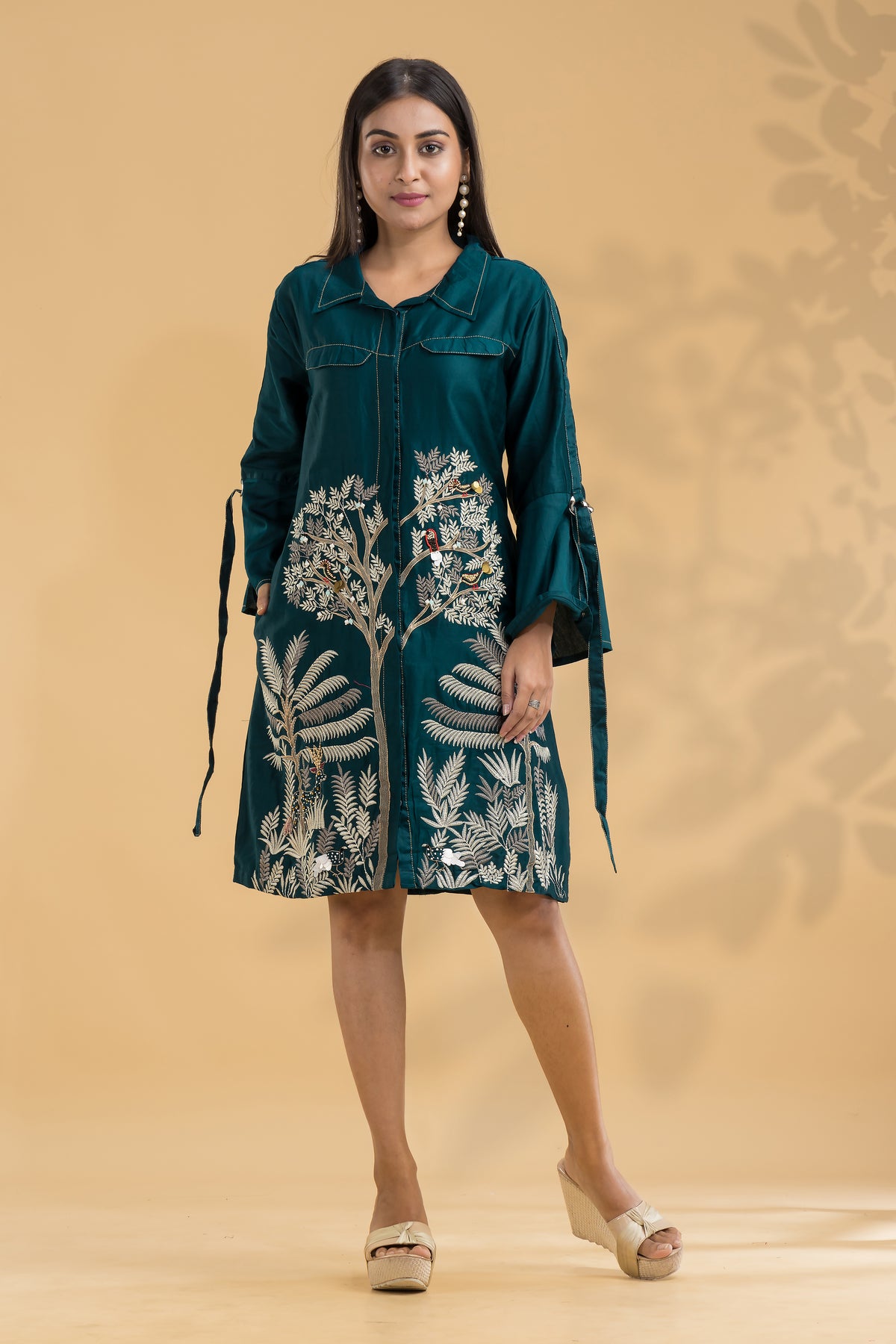 Embroidered Knee length Cotton Dress