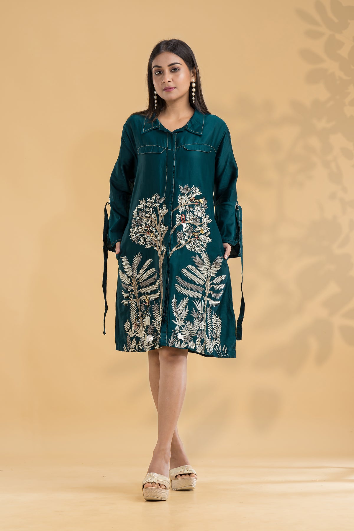 Embroidered Knee length Cotton Dress