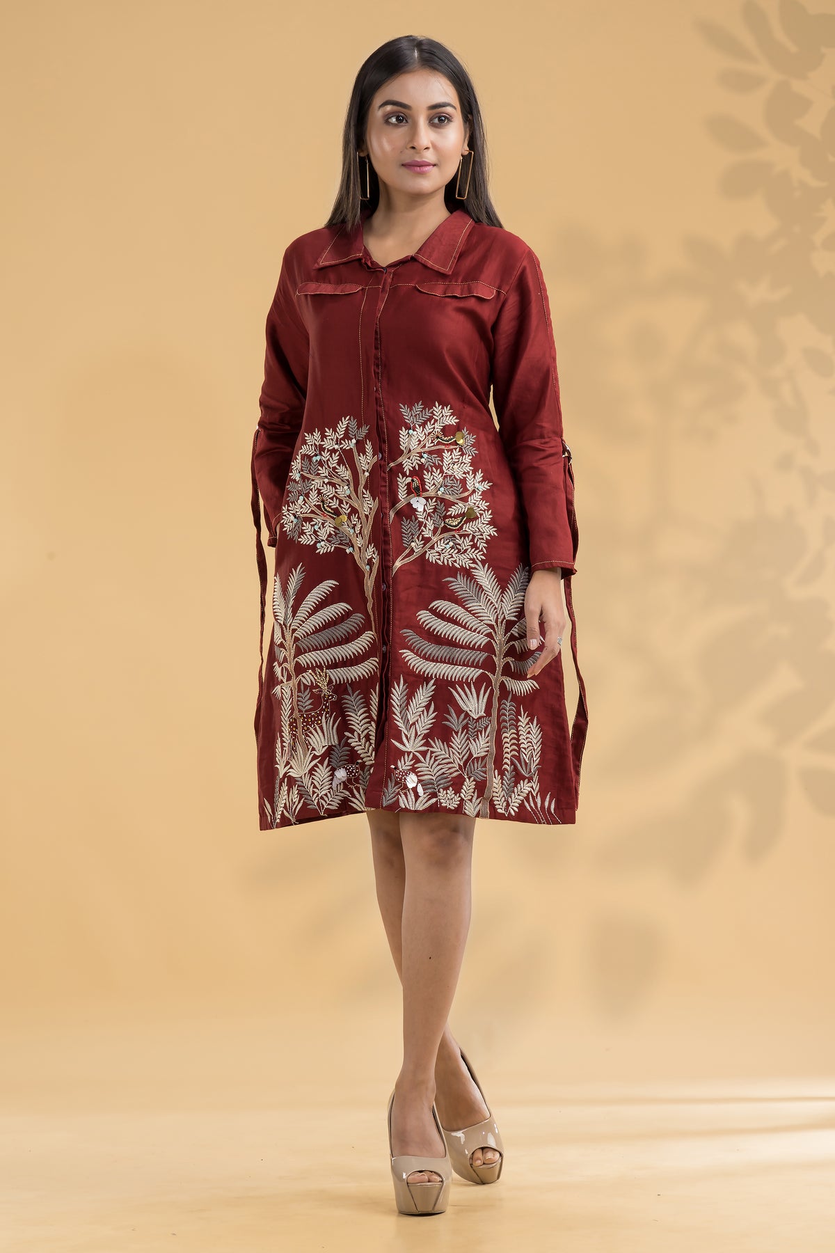 Embroidered Knee length Cotton Dress