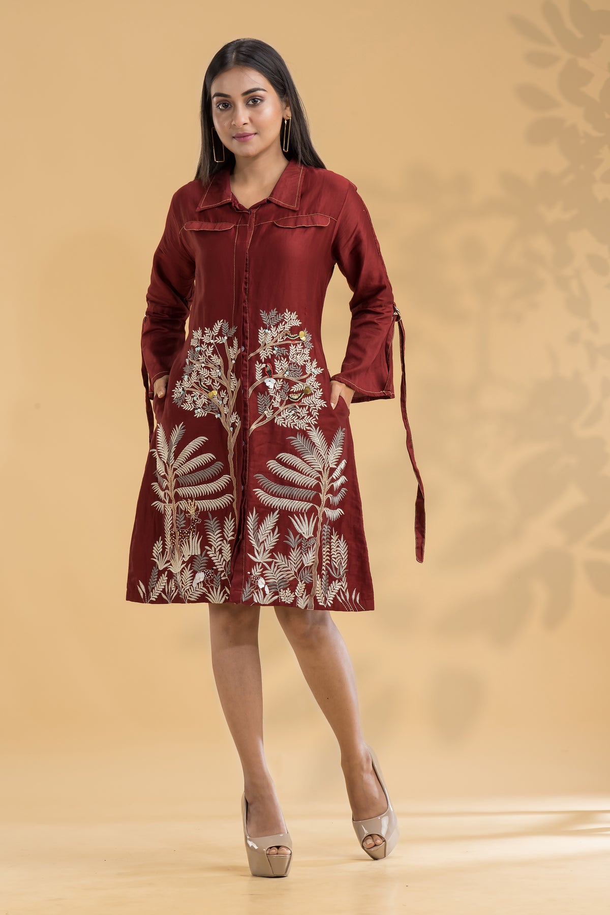 Embroidered Knee length Cotton Dress