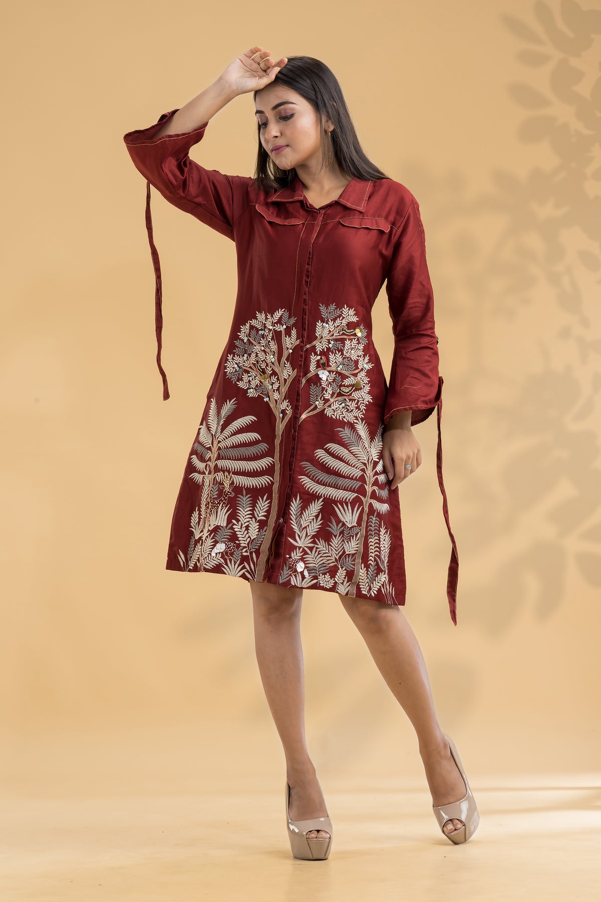 Embroidered Knee length Cotton Dress