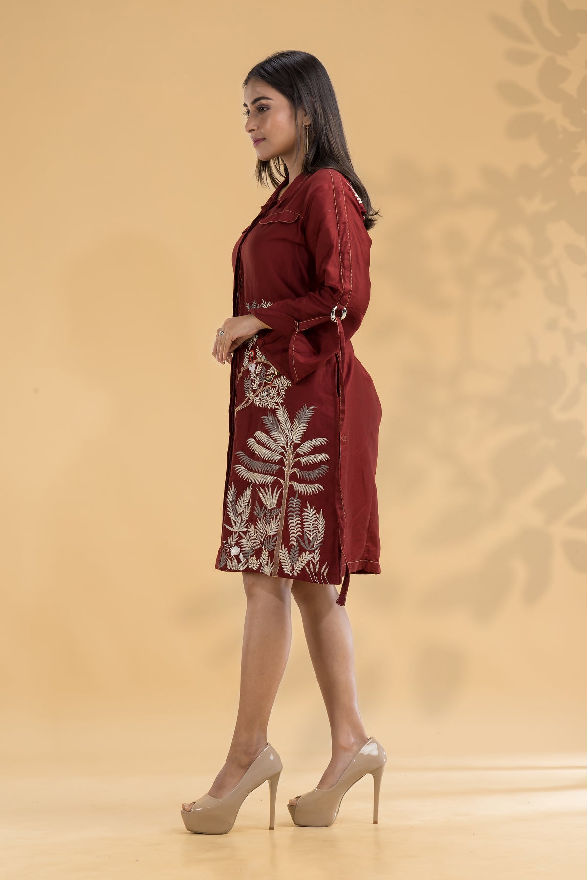 Embroidered Knee length Cotton Dress