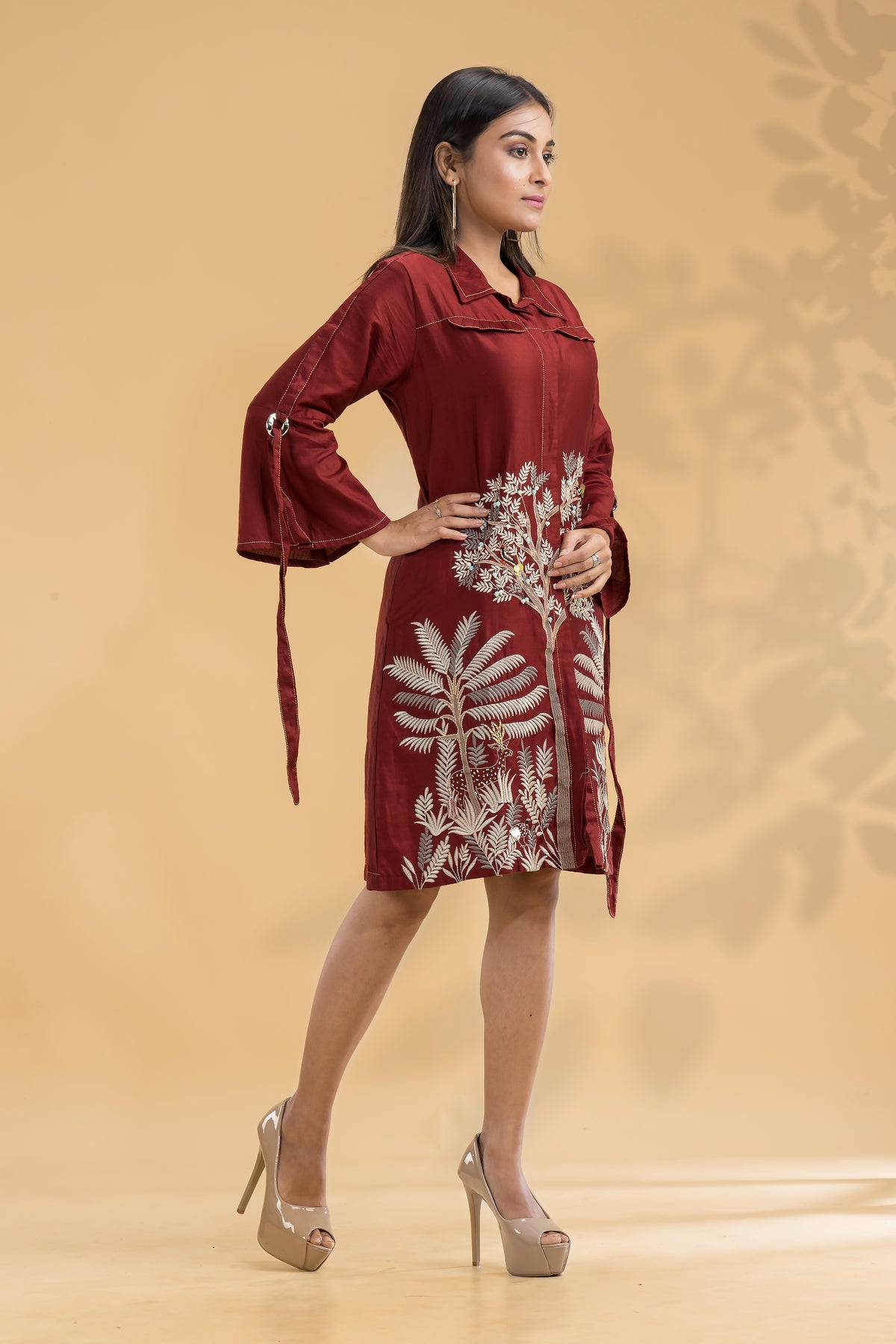 Embroidered Knee length Cotton Dress