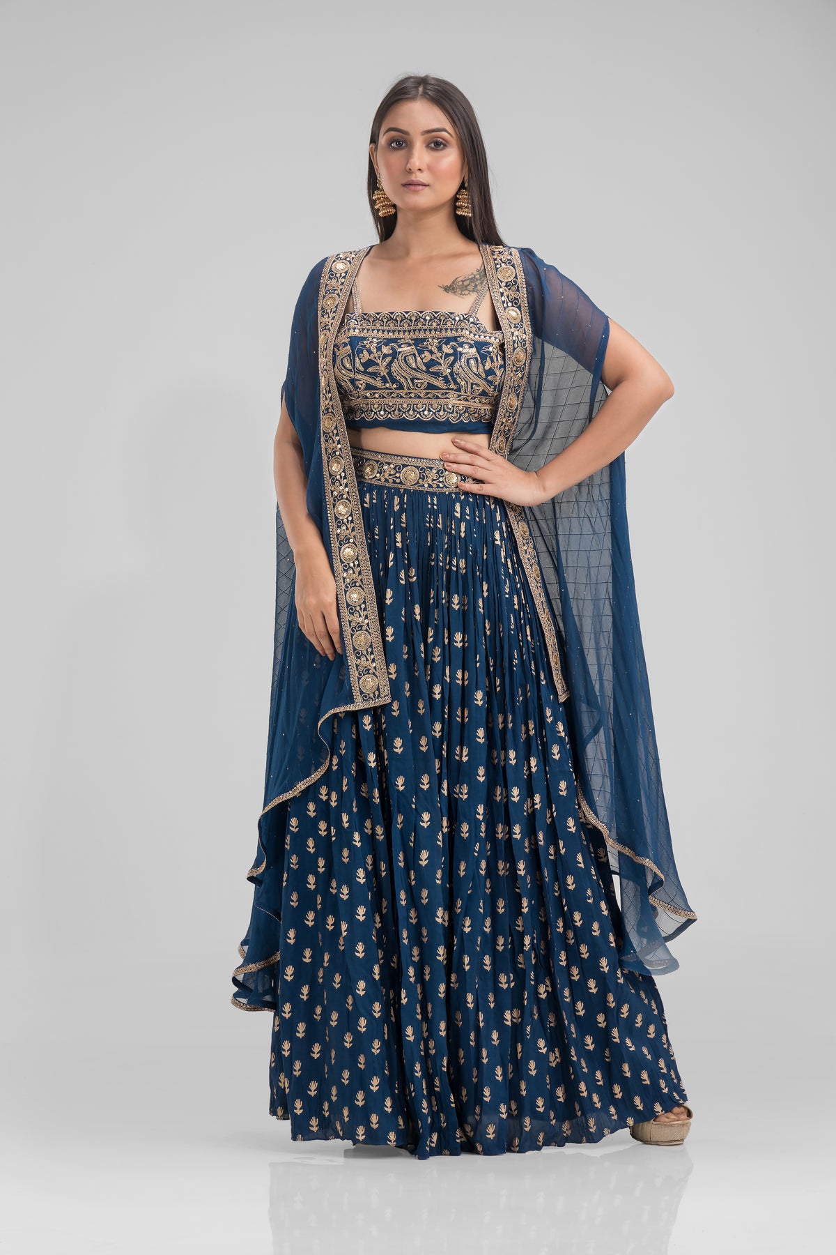 Designer Lahenga with Crop Top and Shrug