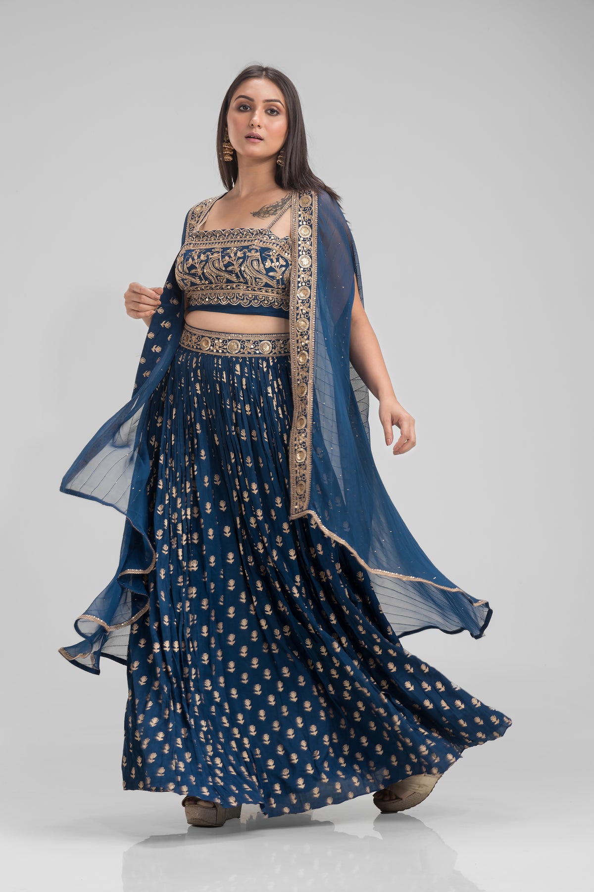 Designer Lahenga with Crop Top and Shrug