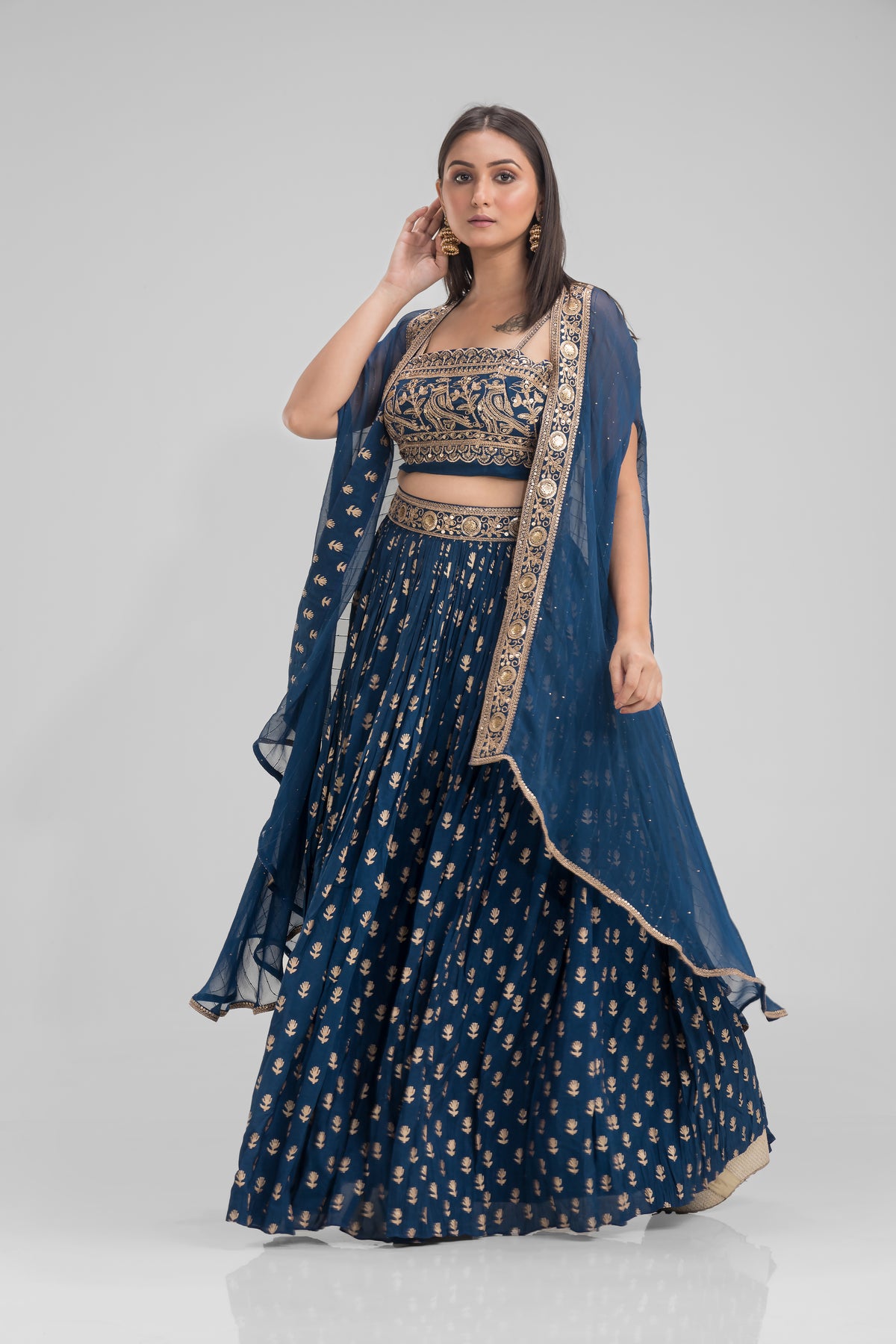 Designer Lahenga with Crop Top and Shrug