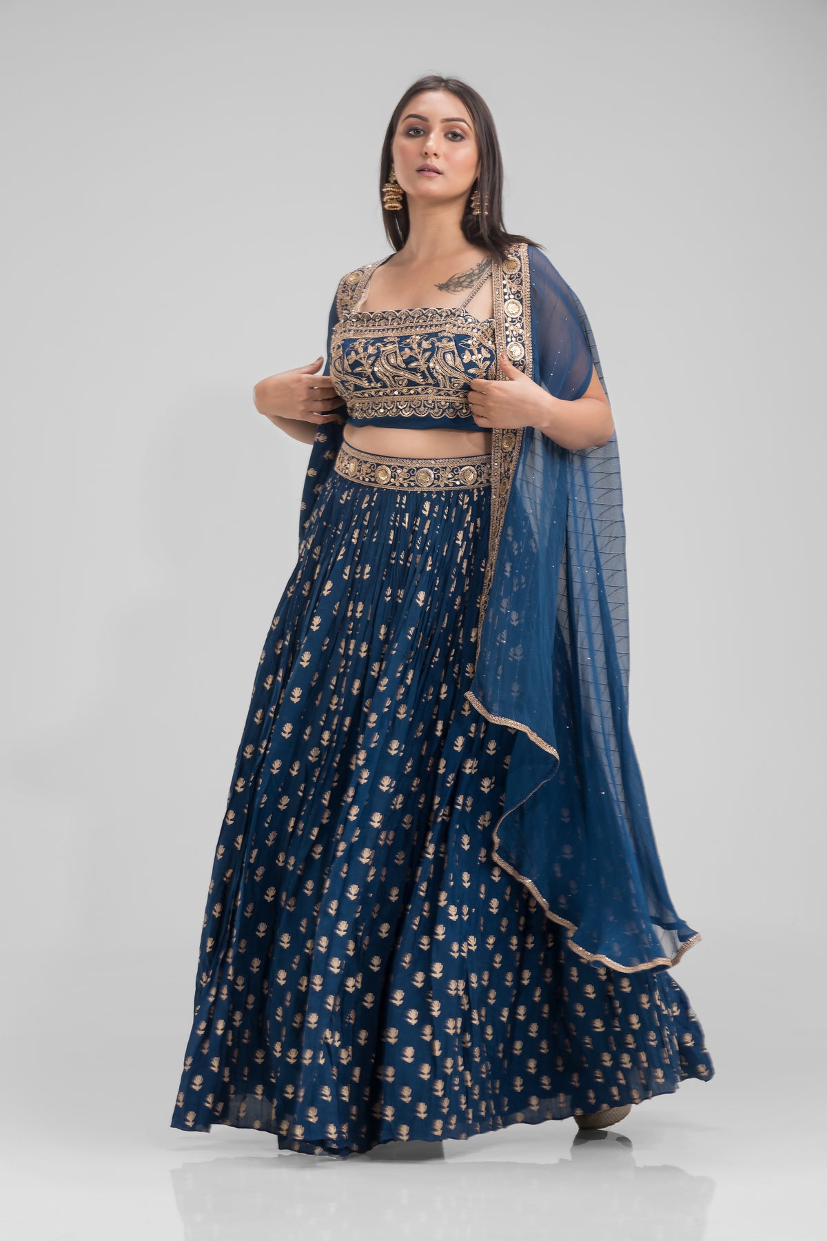 Designer Lahenga with Crop Top and Shrug