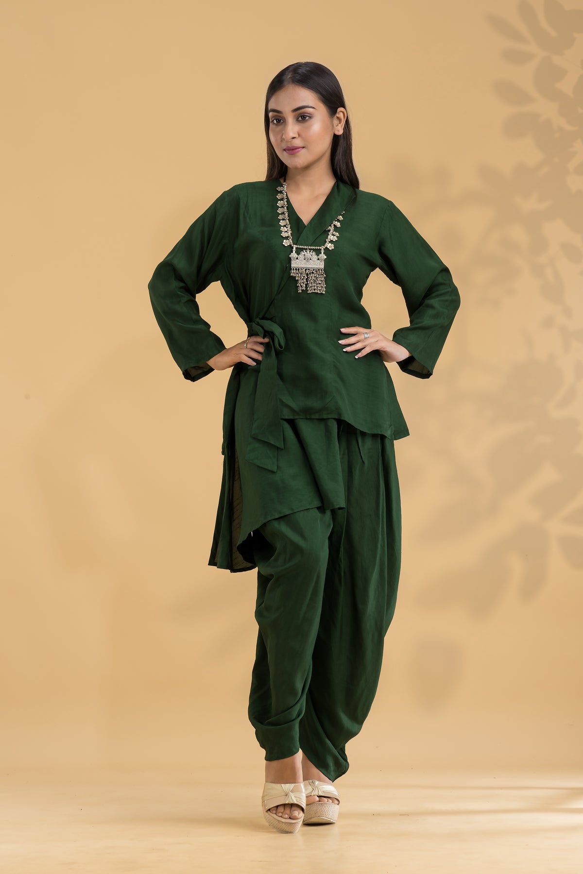 Silk Co-ord Set with Neckpiece