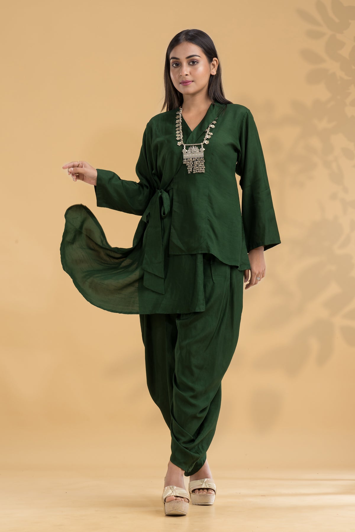 Silk Co-ord Set with Neckpiece