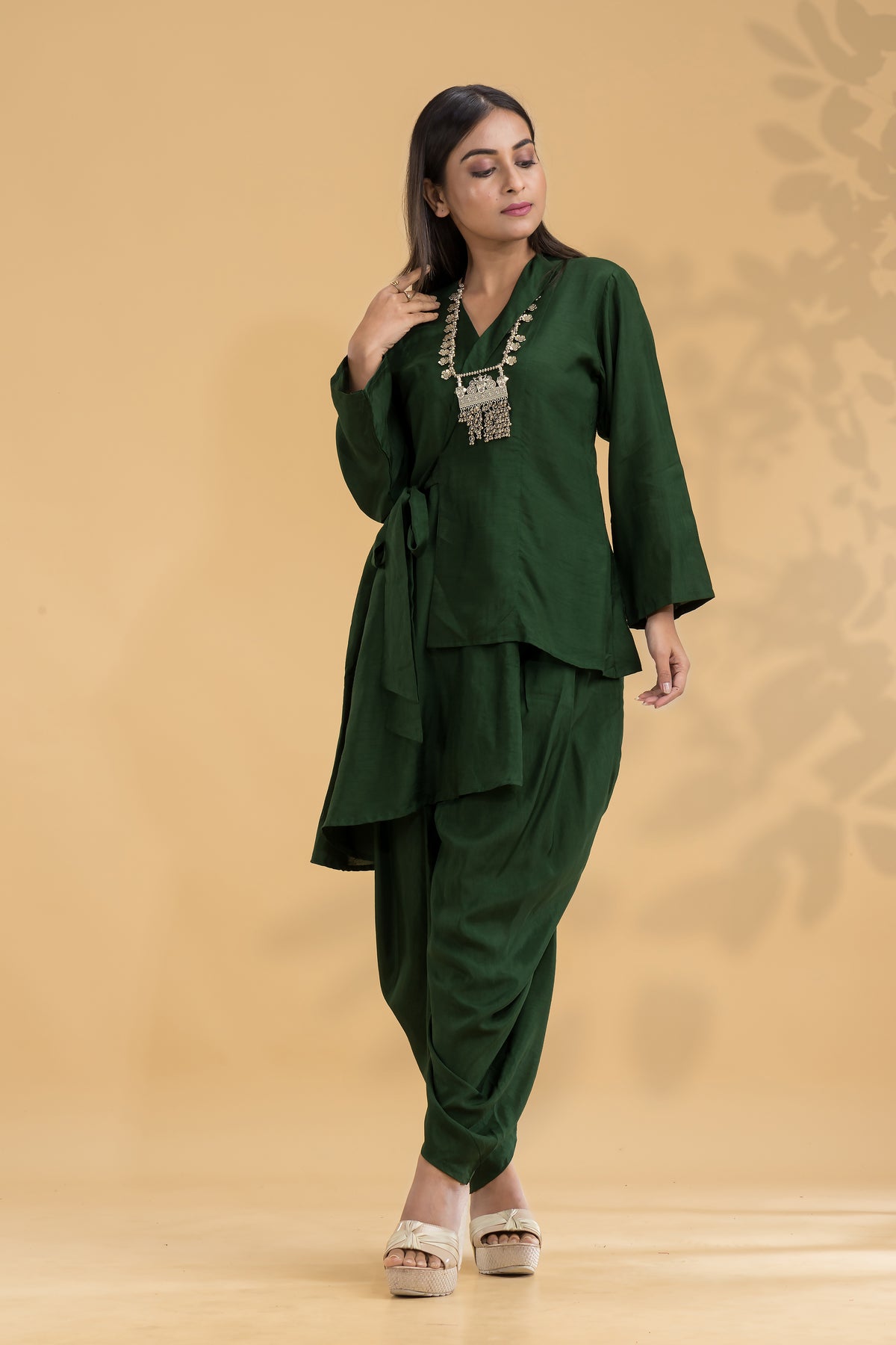 Silk Co-ord Set with Neckpiece