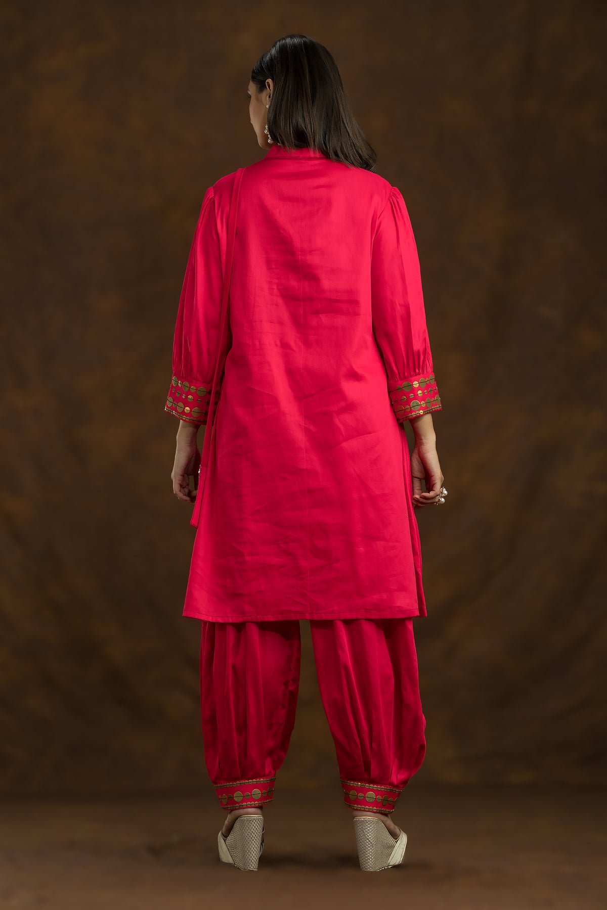 Red Kurta and Pant Set with Matching bag