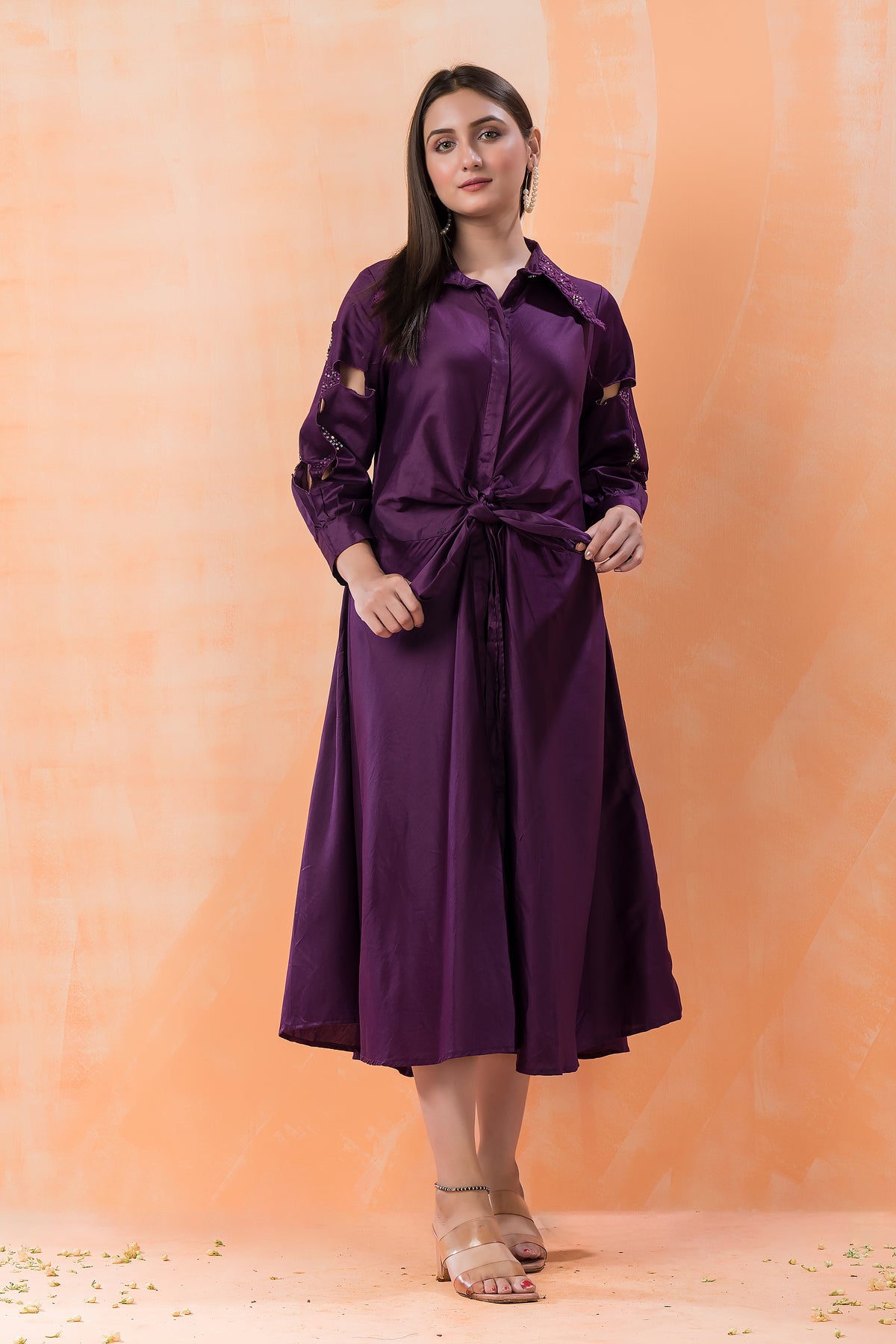 Designer Satin Dress with Collar work