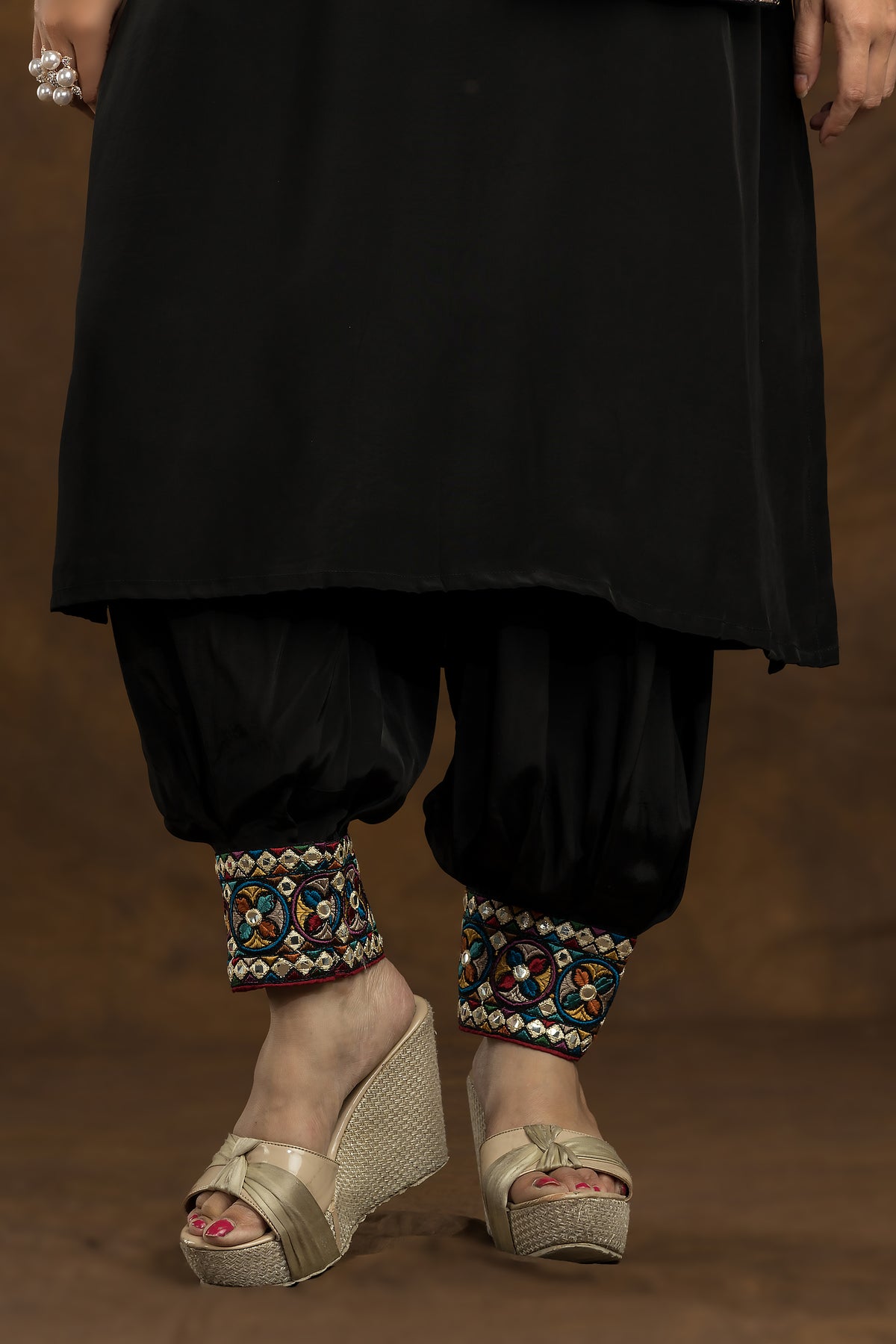 Designer Black Kurta and Pant Set with Matching bag