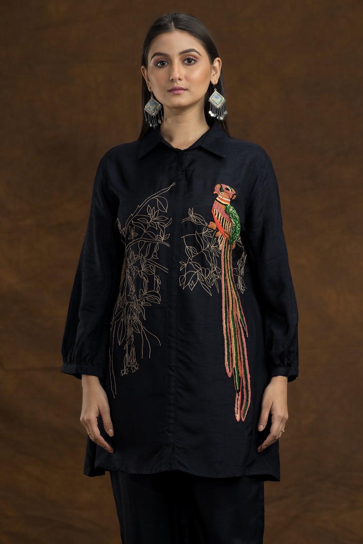 Designer Machine Embroidered Co-ord Set_Bird