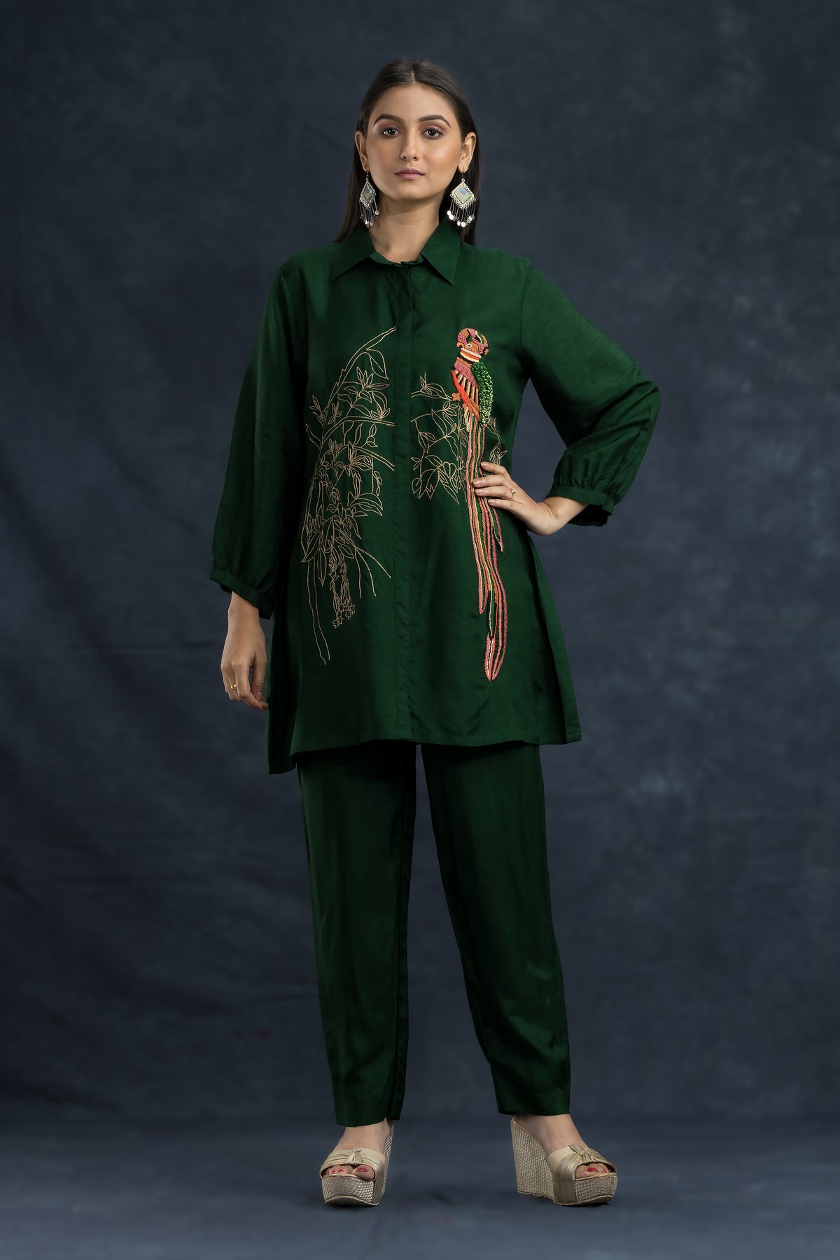 Designer Machine Embroidered Co-ord Set_Bird