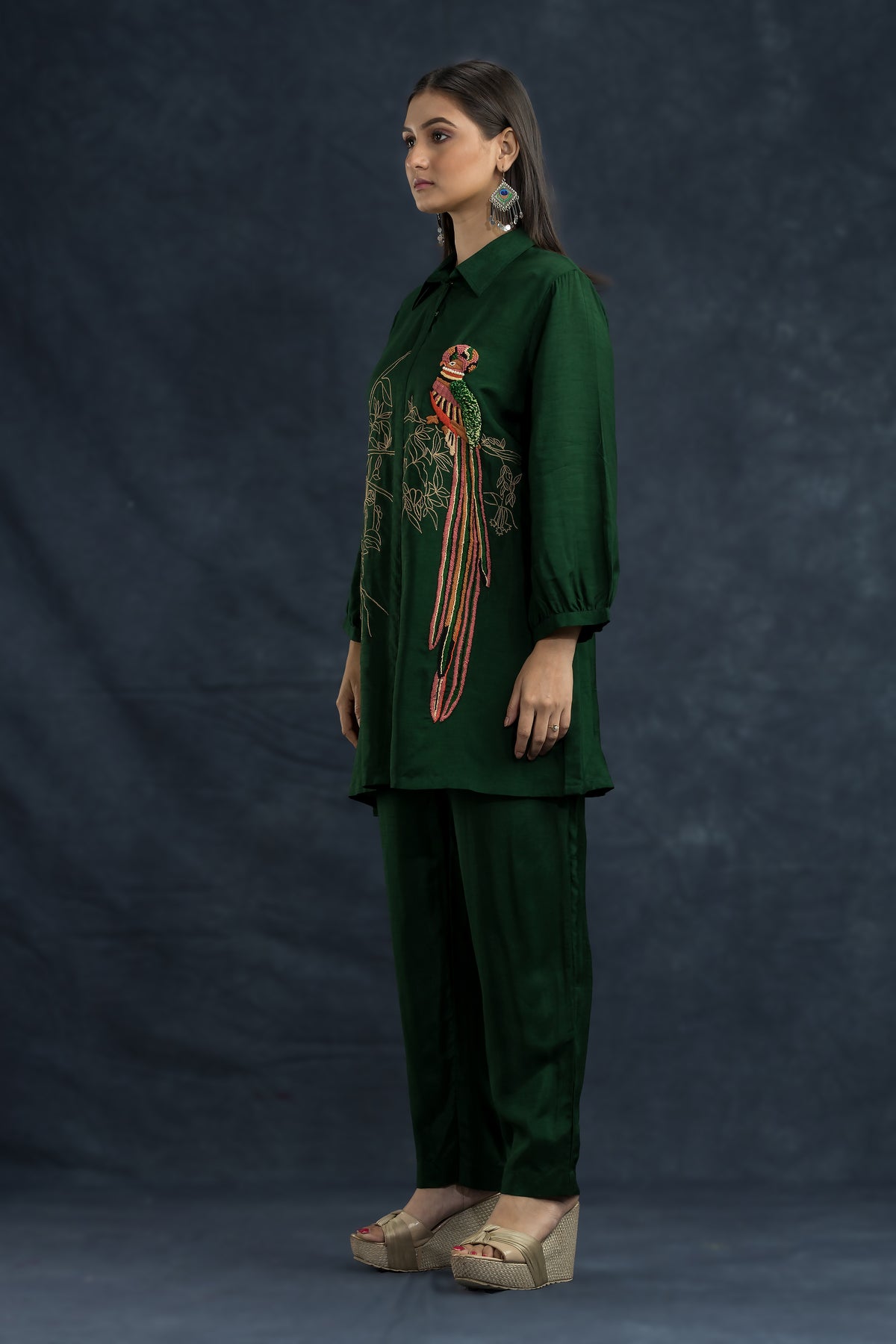 Designer Machine Embroidered Co-ord Set_Bird