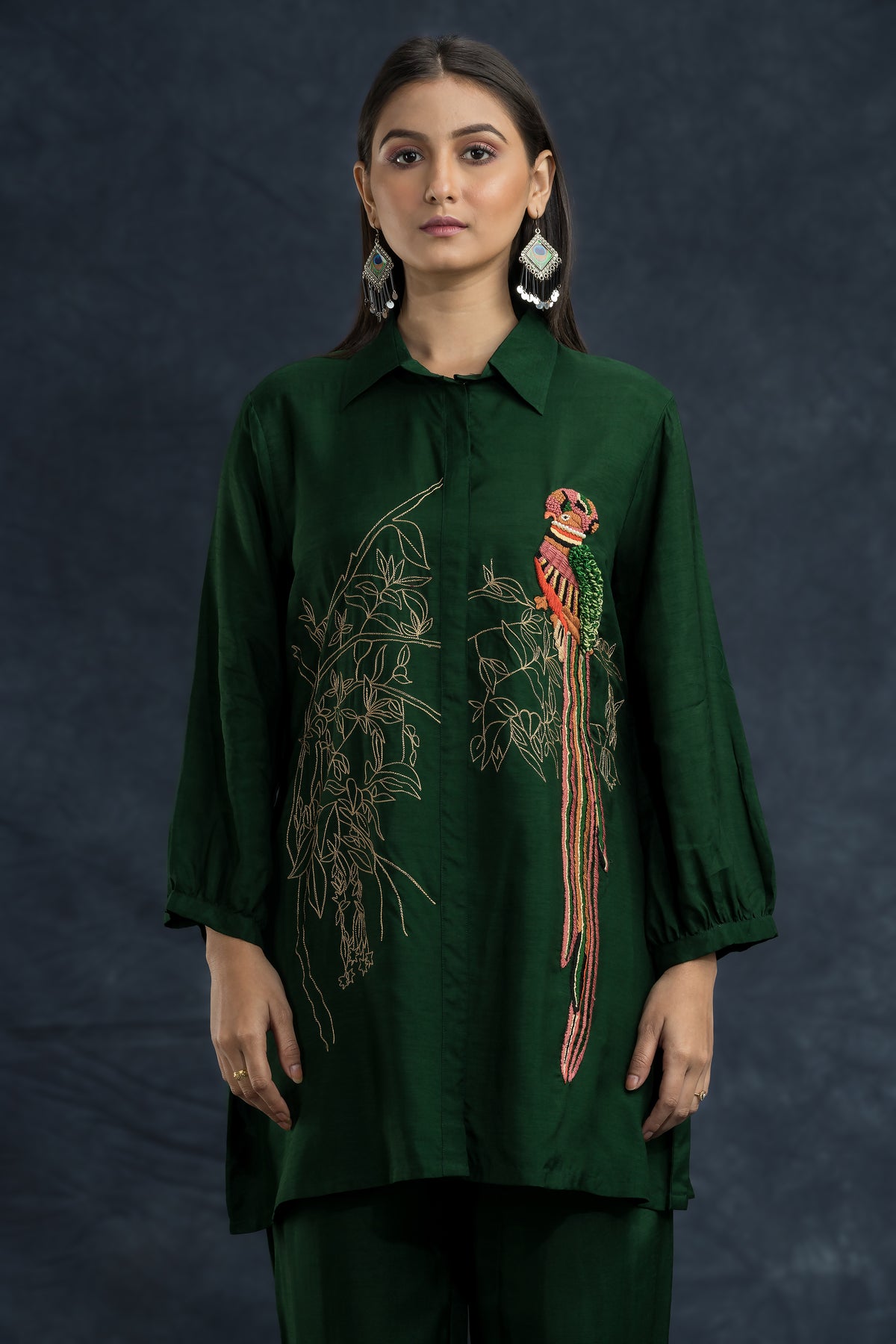 Designer Machine Embroidered Co-ord Set_Bird