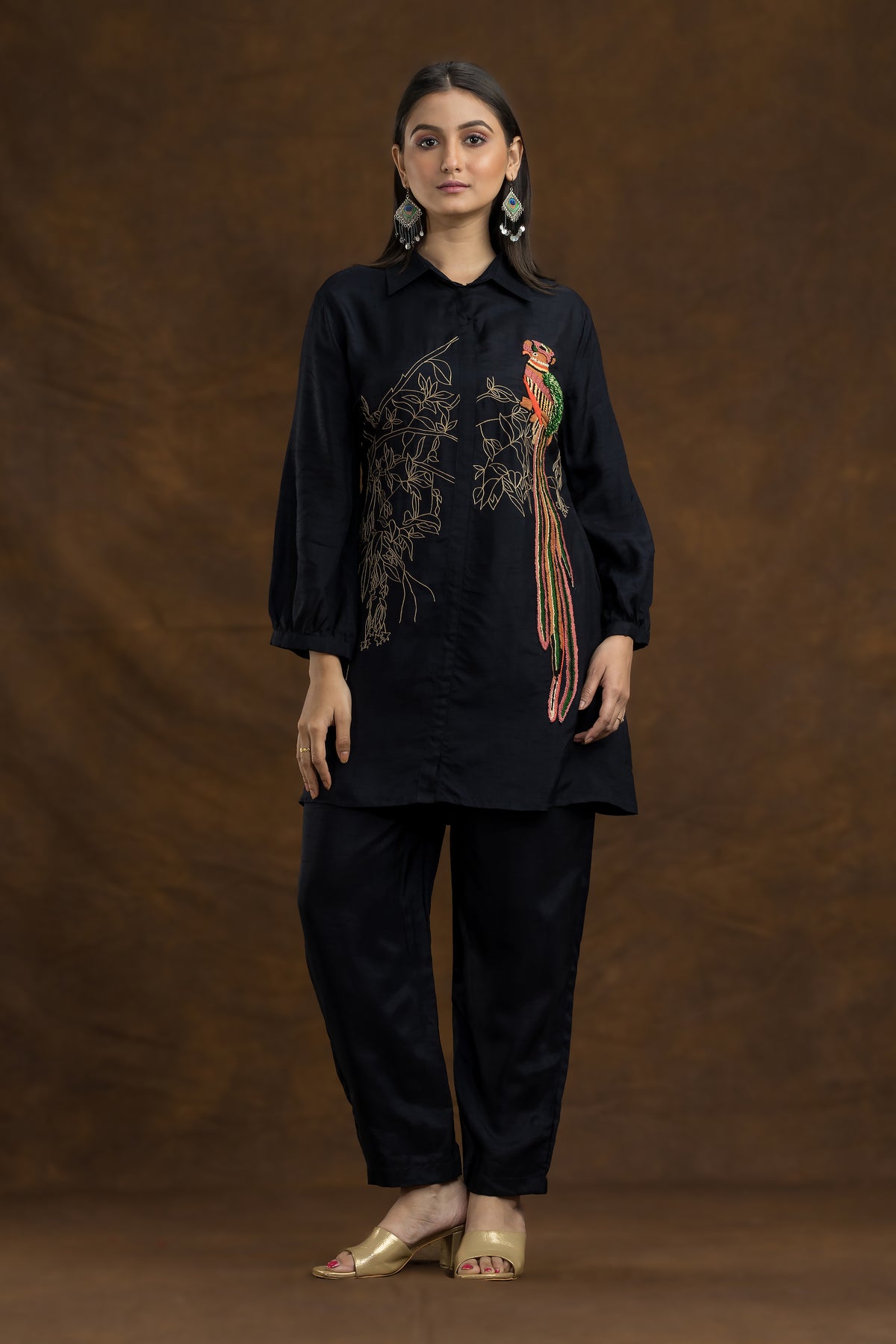 Designer Machine Embroidered Co-ord Set_Bird