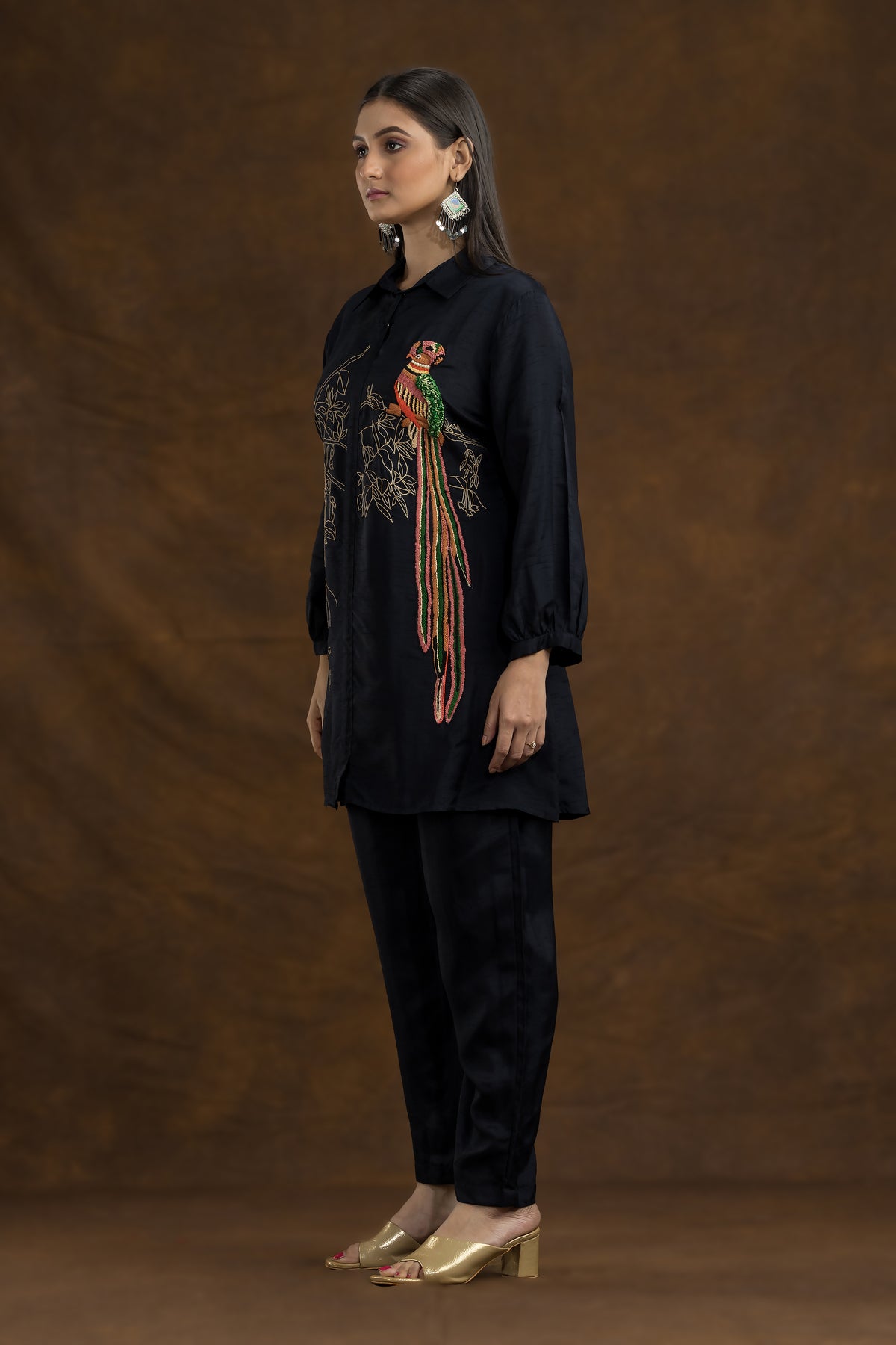 Designer Machine Embroidered Co-ord Set_Bird