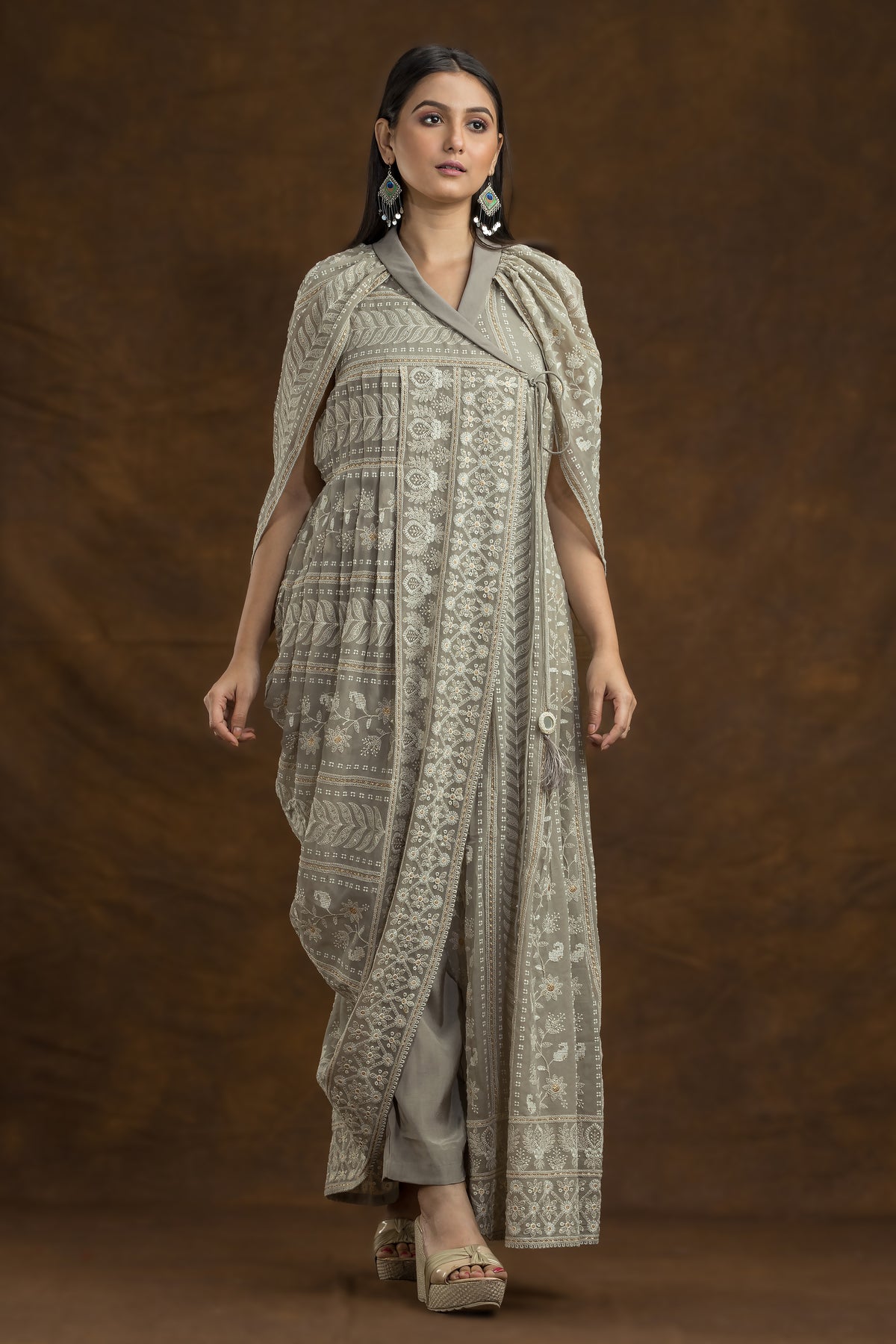 Embroidered Indo-Western Set, Angrakha top and pant