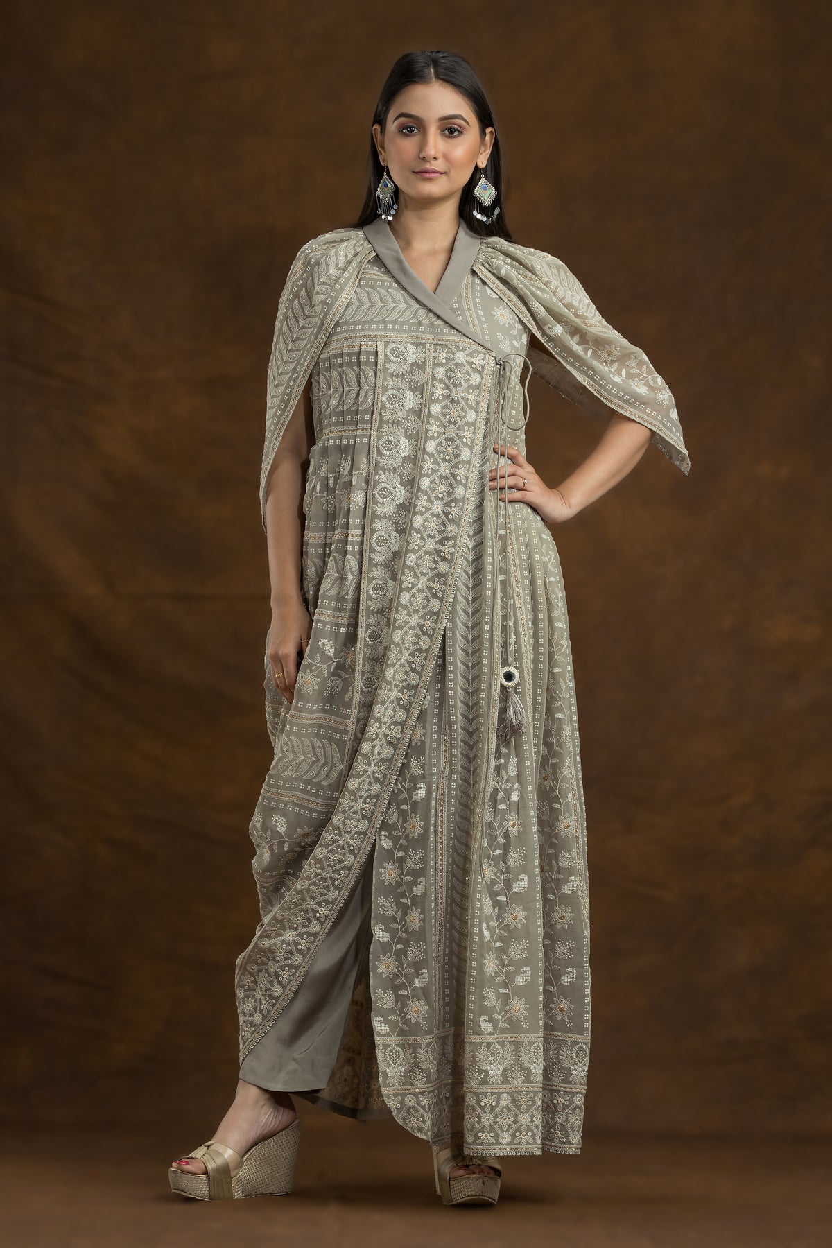 Embroidered Indo-Western Set, Angrakha top and pant