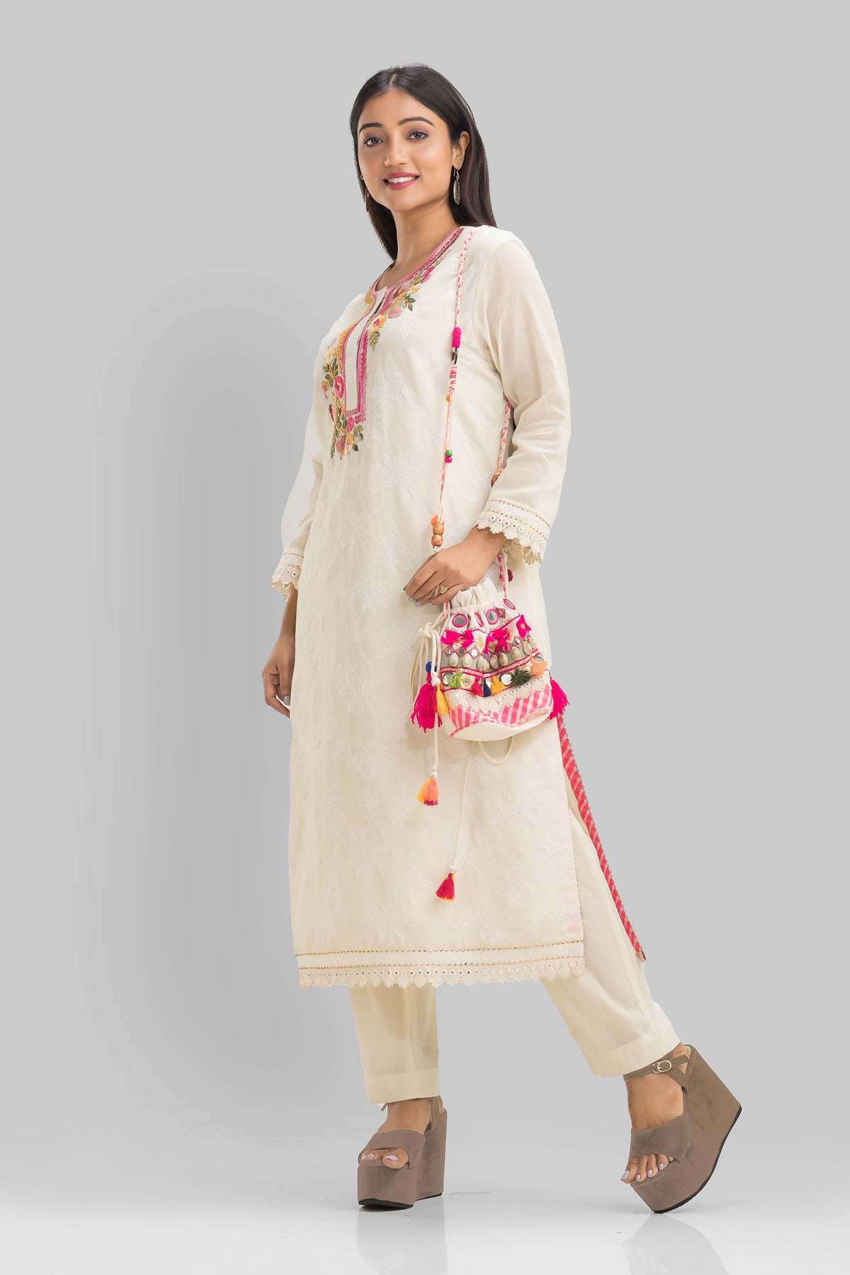 Designer Kurta Set with Potli Bag