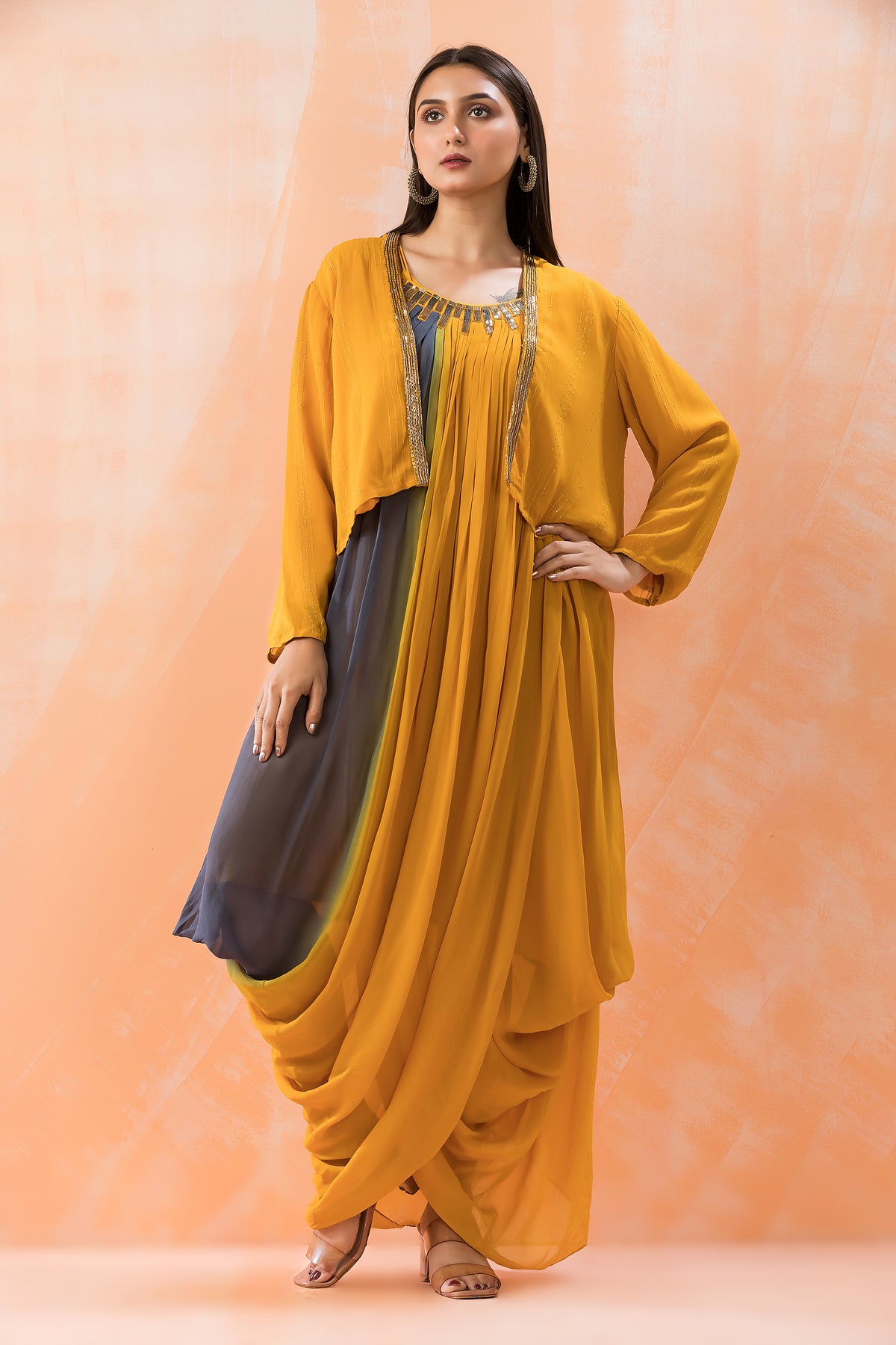 Designer Cowl Drape Dress