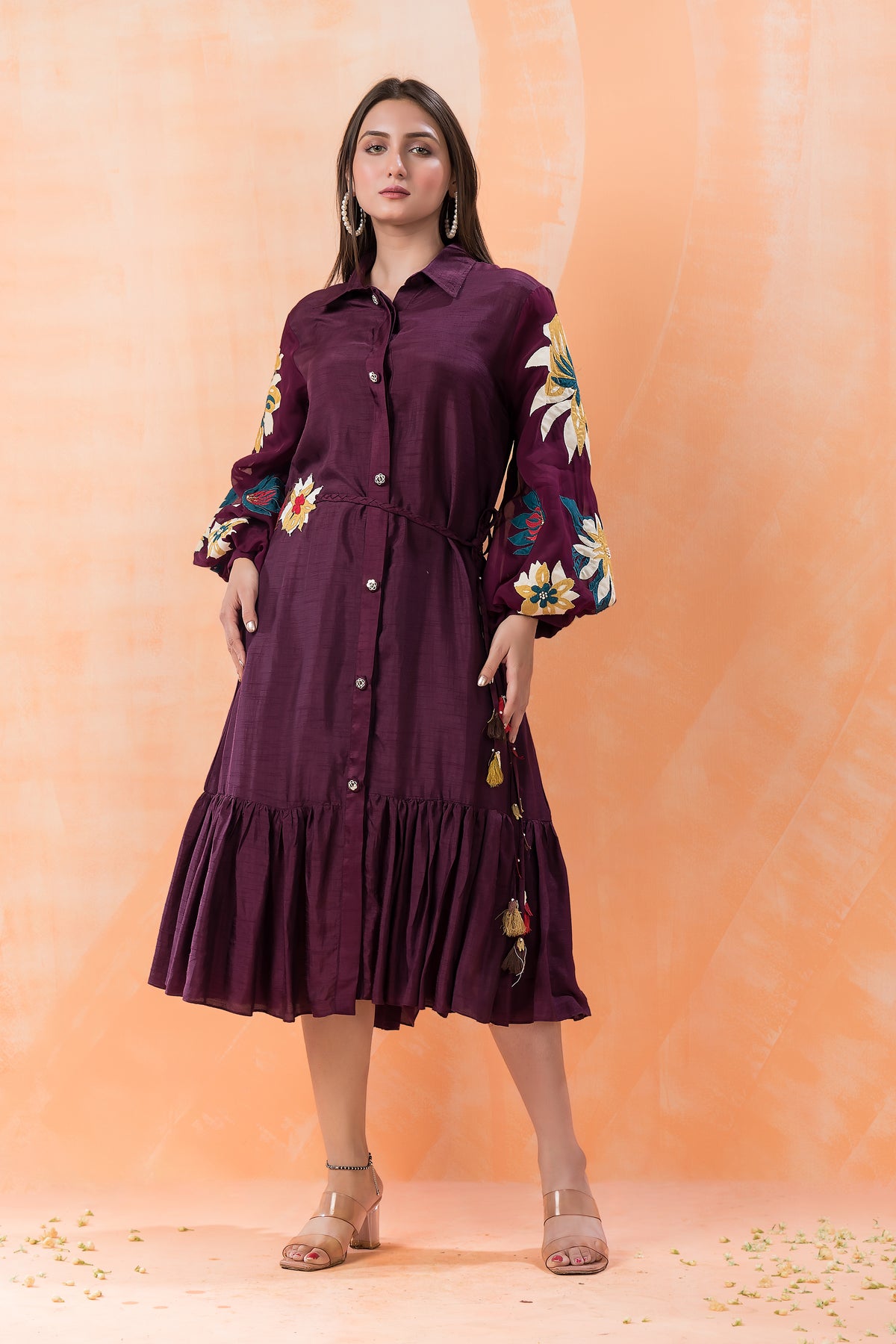 Sacred Suta Designer Dress with Hand Painted Puffed Sleeves